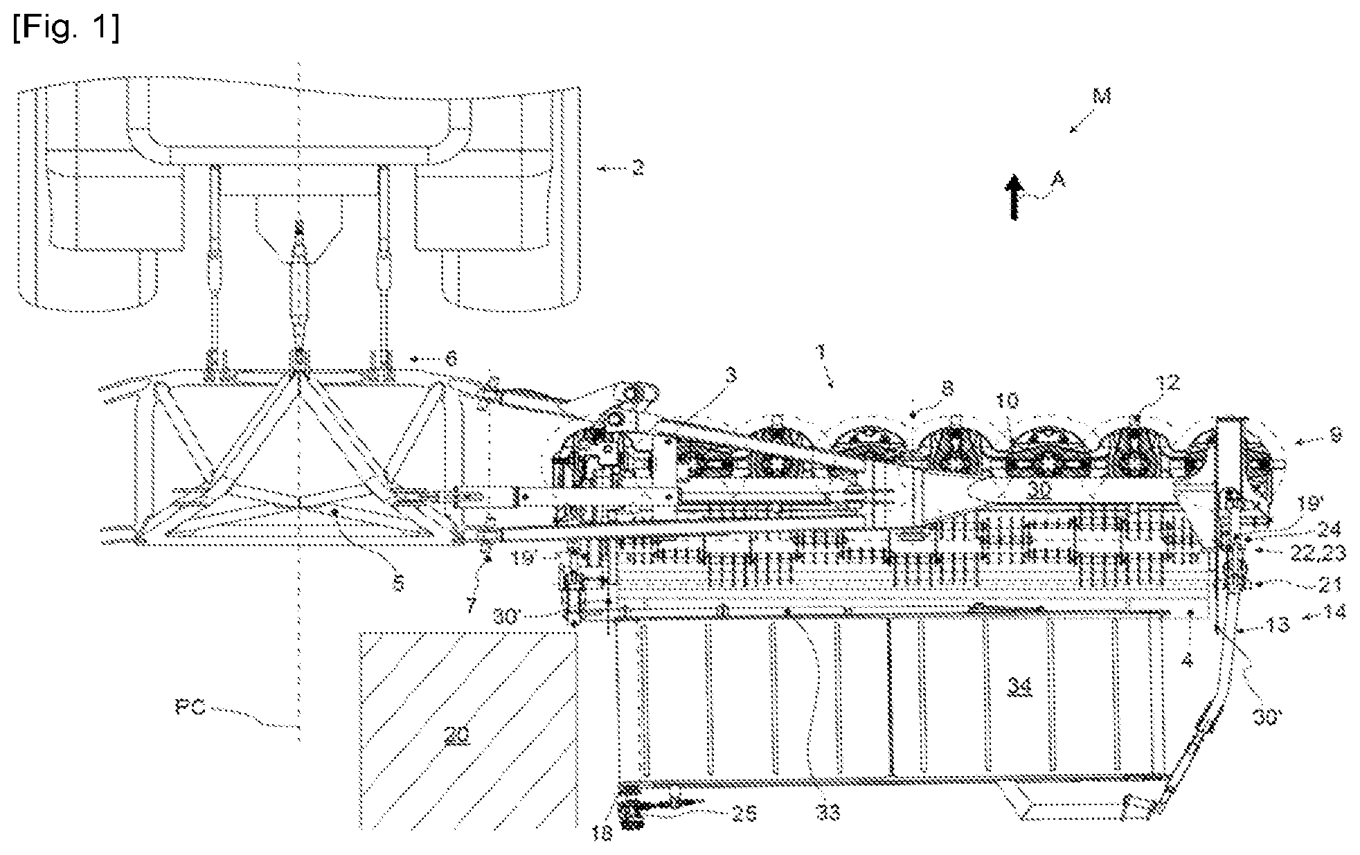 Patent US12324374 — Agricultural device with a cutter bar and a removable collecting device and agricultural machine comprising such a device — Figure 1