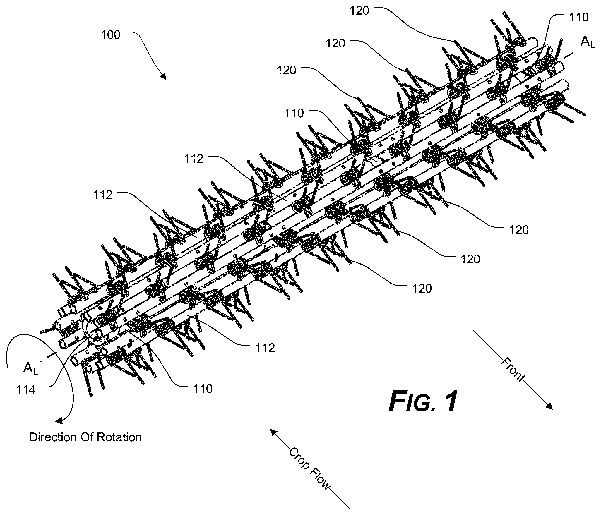 Patent US12324376 — Threshing/separating device having tined accelerator and/or axial rotor system — Figure 1