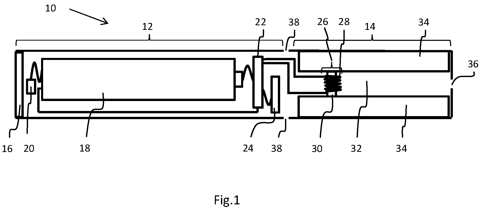 Patent US12324459 — Electronic smoking device with capillary element — Figure 1