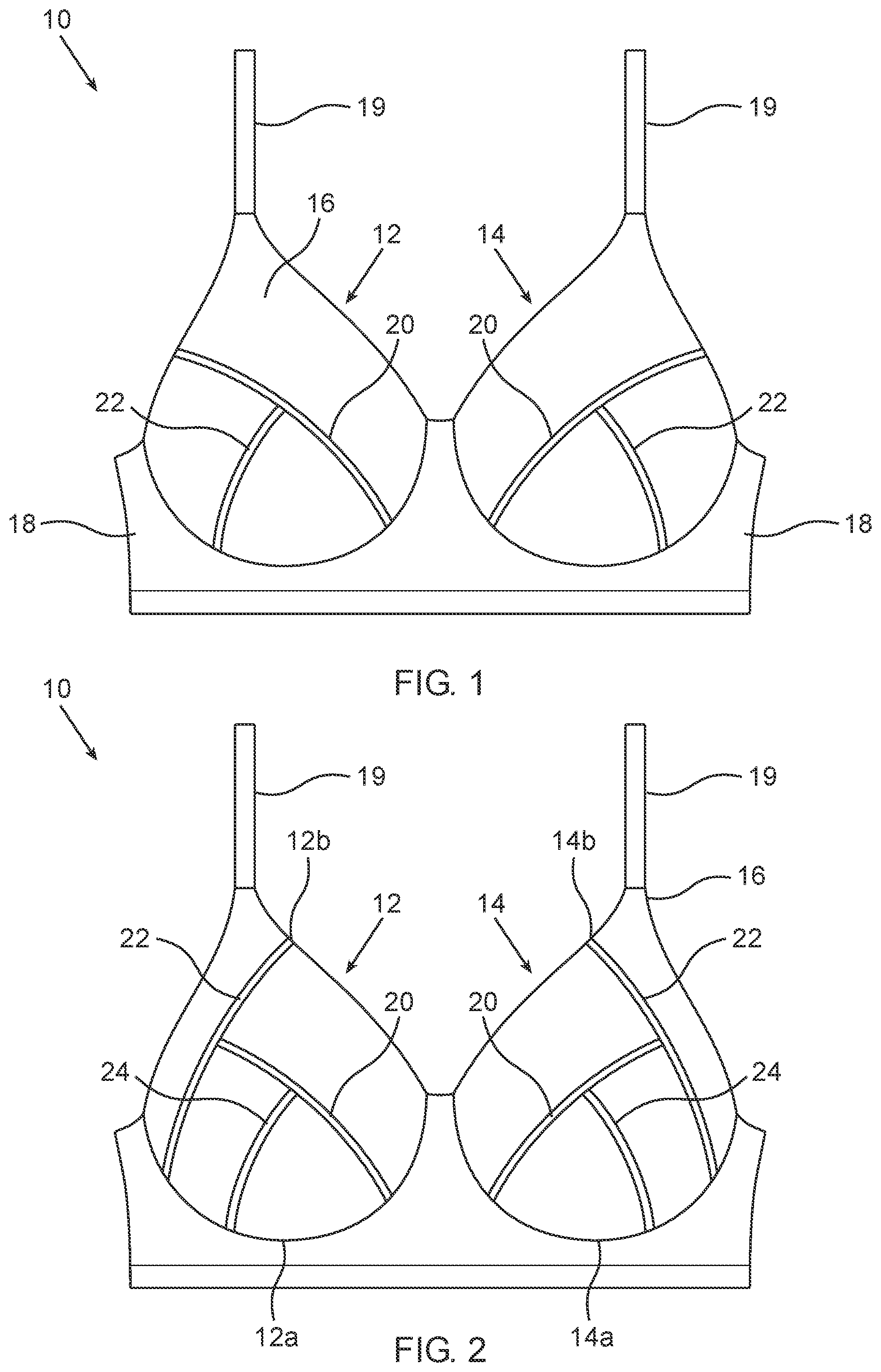 Patent US12324461 — Brassiere with cups having reinforcing elements — Figure 1