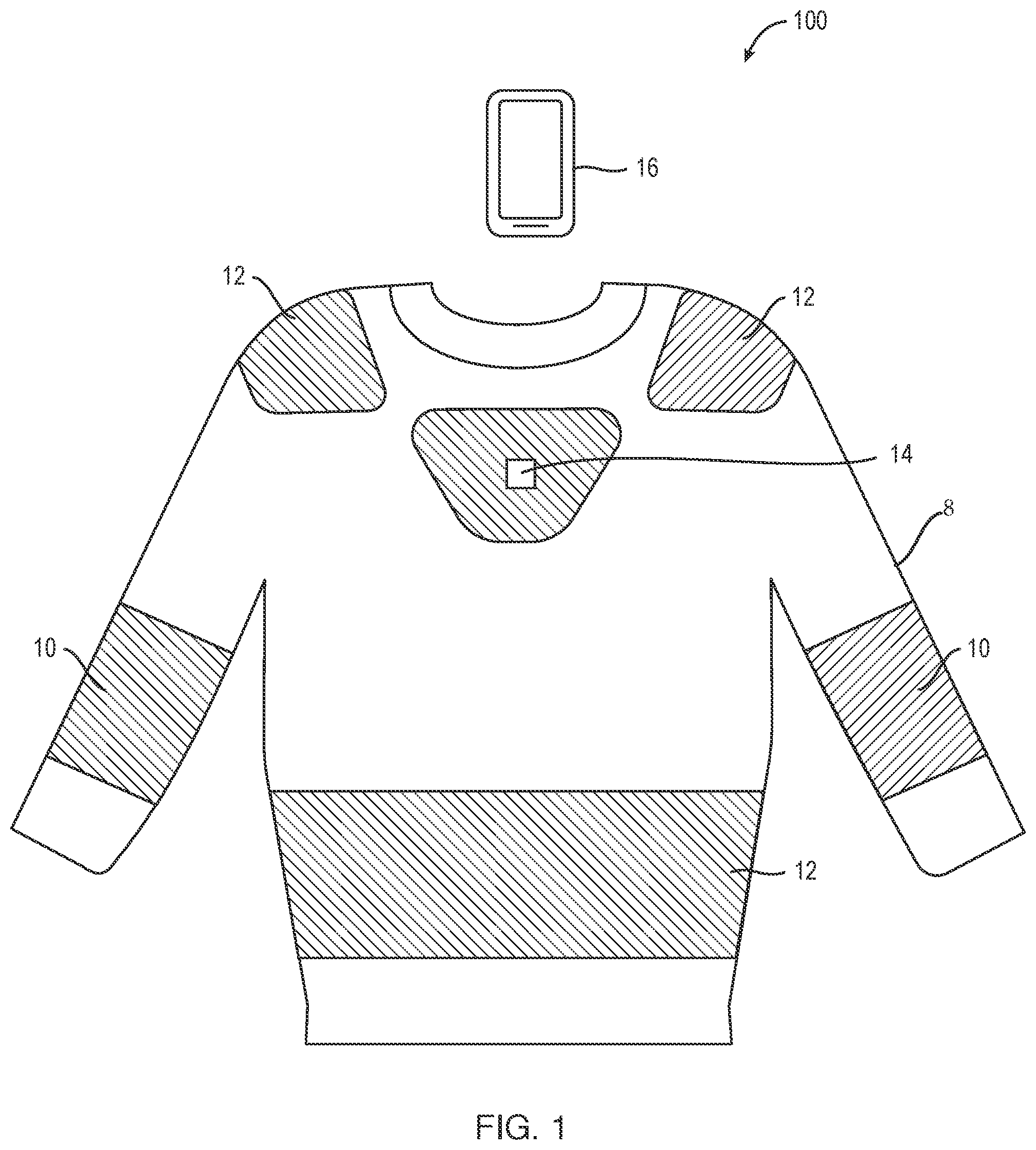 Patent US12324463 — Electronic garment with haptic feedback — Figure 1