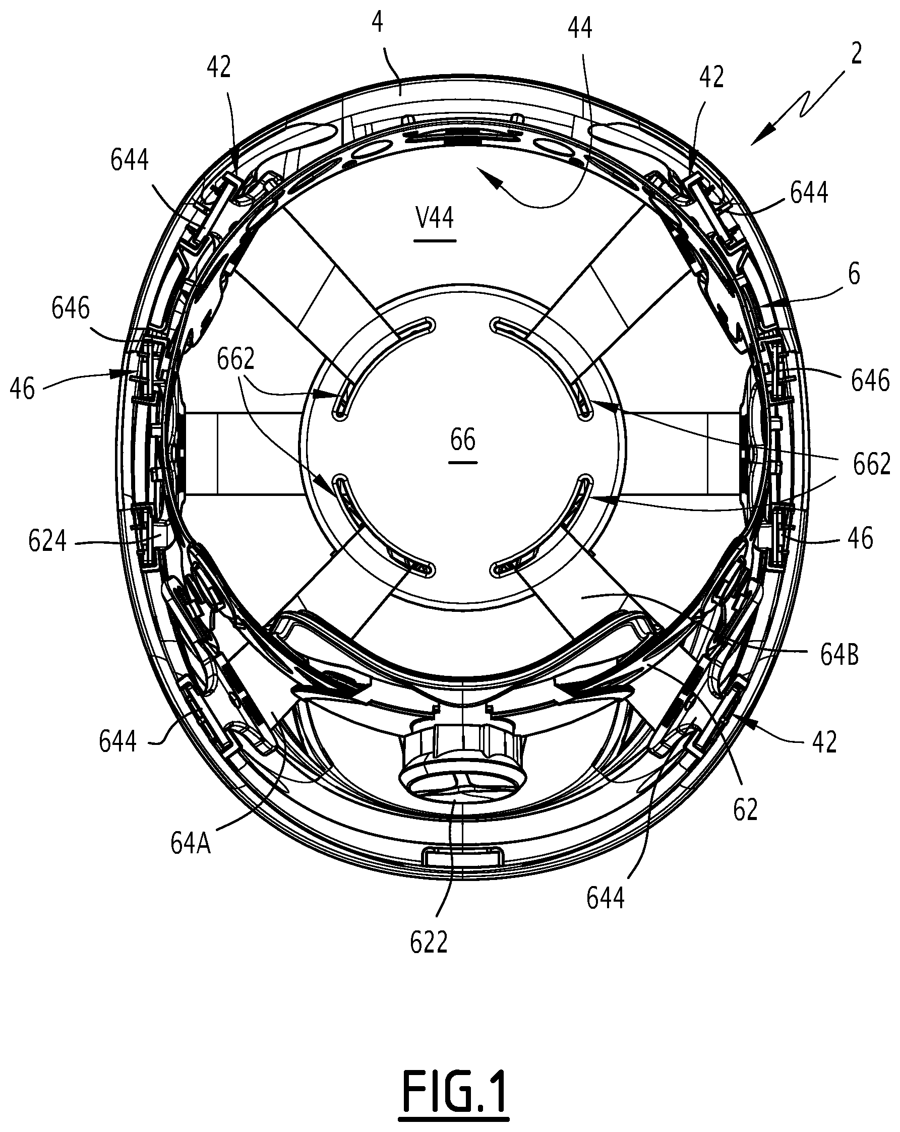 Patent US12324472 — Helmet with holding device and force absorber — Figure 1