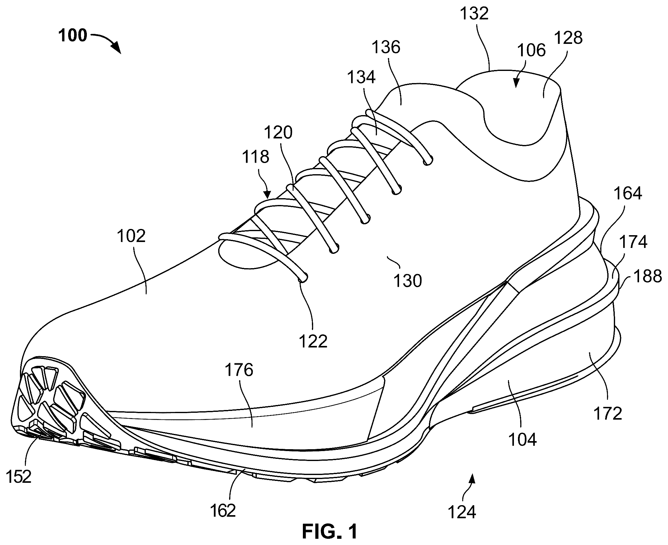 Patent US12324477 Figure 1 – Articles of footwear with support structures