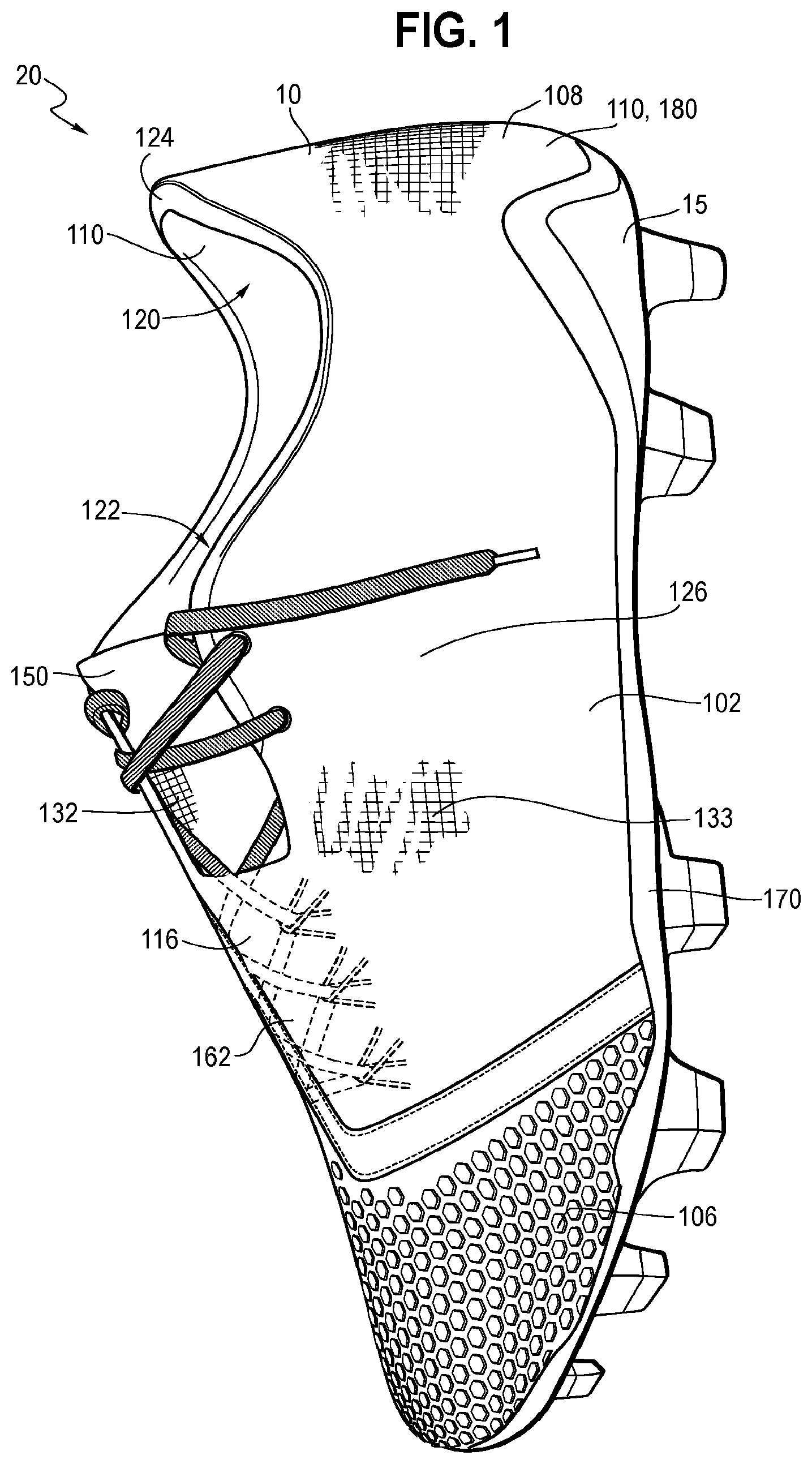 Patent US12324484 — Upper for an article of footwear having an inner component and a shroud — Figure 1