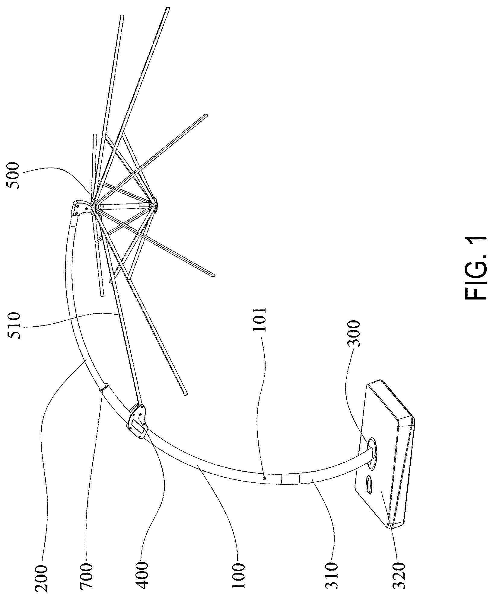 Patent US12324492 — Curved pipe umbrella with structure for adjusting inclination angle of umbrella body — Figure 1