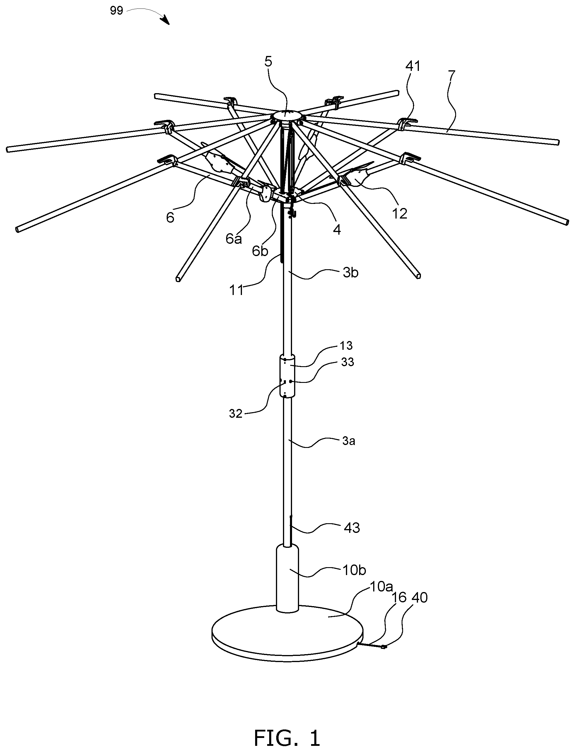 Patent US12324493 — Parasol fan, systems, and assemblies — Figure 1