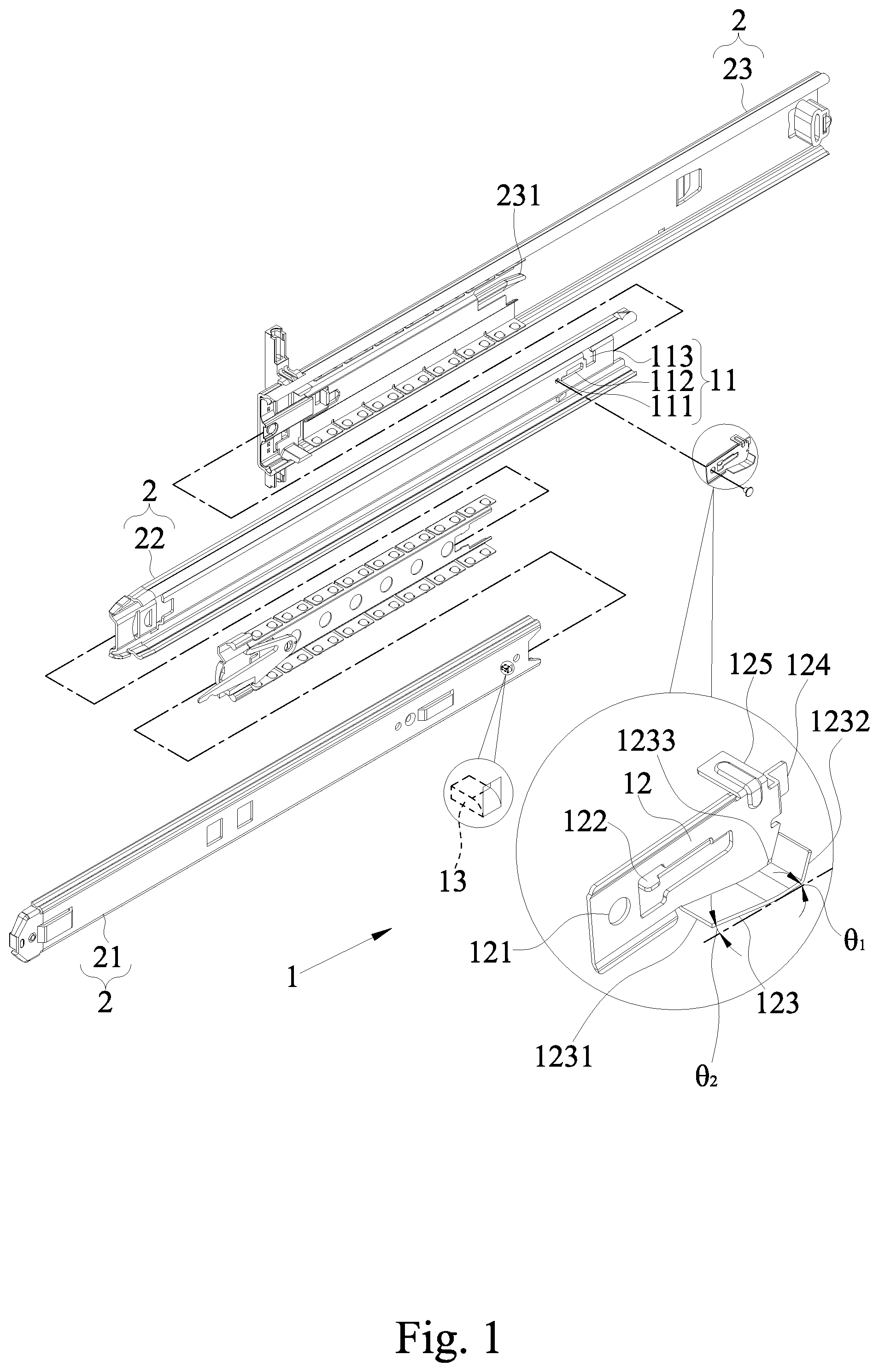 Patent US12324515 — Middle and inner rails synchronization mechanism of slide rail — Figure 1