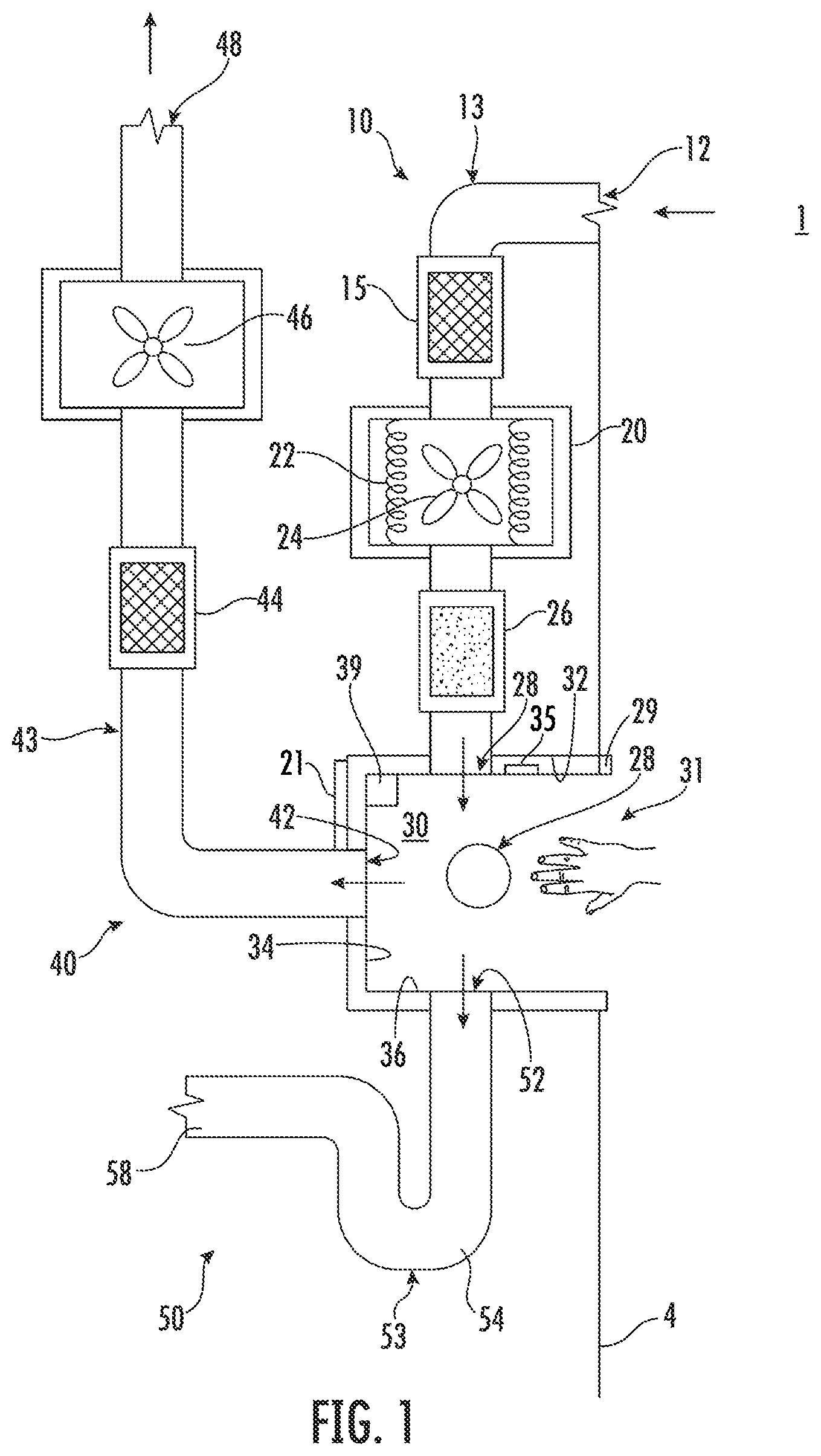 Patent US12324546 — Hand drying system — Figure 1
