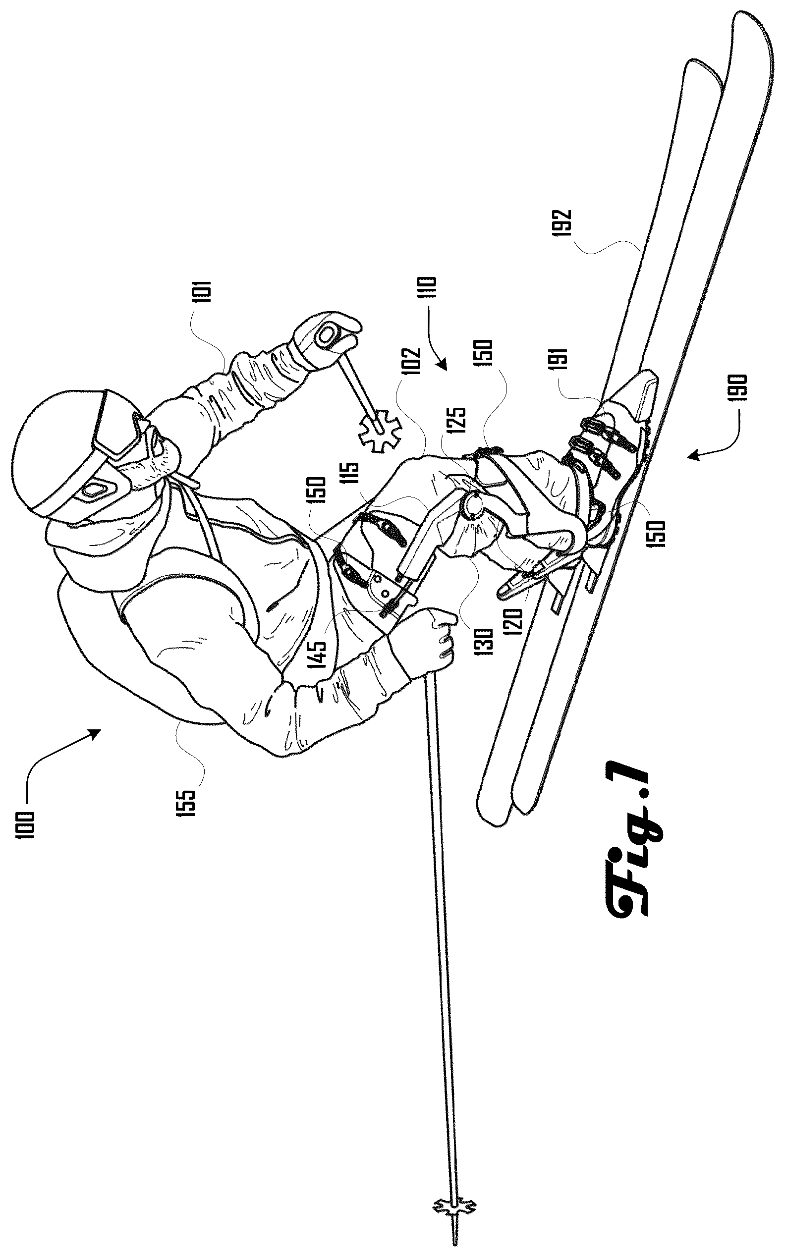 Patent US12324780 — Powered device to benefit a wearer during skiing — Figure 1