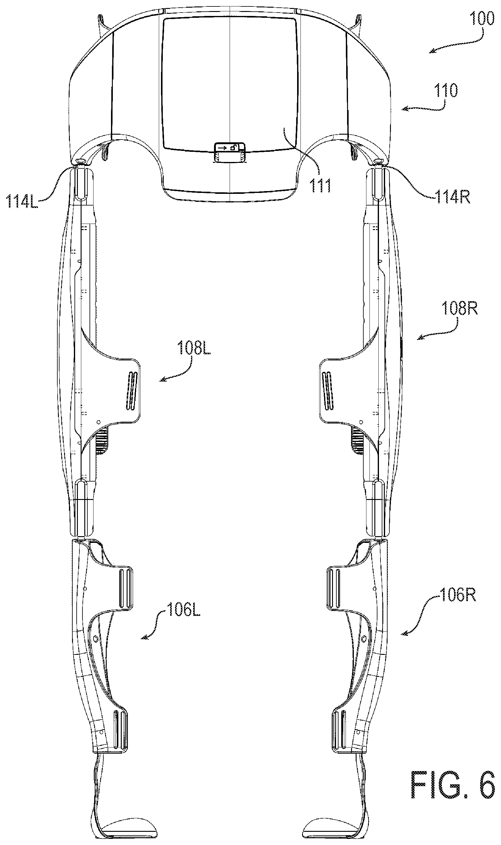 Patent US12324914 Figure 6 – Structural integration and enhanced control of functional electrical stimulation in an exoskeleton device