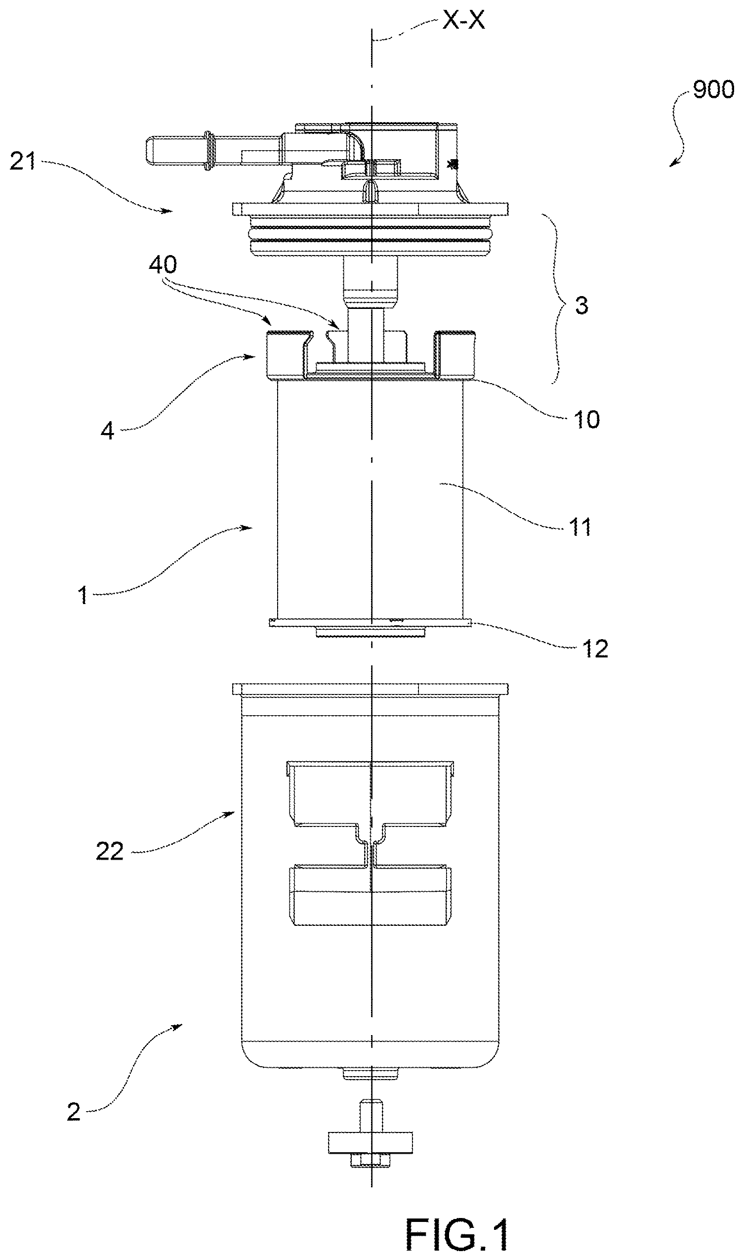 Patent US12324996 — Filtration assembly including a filtering cartridge and a filter body — Figure 1