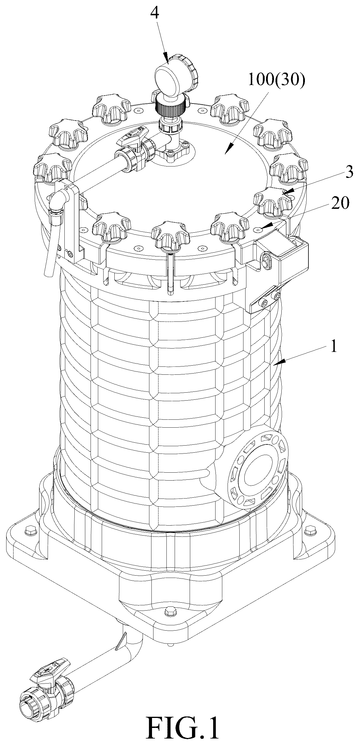 Patent US12325001 Figure 1 – Reinforced top cover structure for a chemical filter