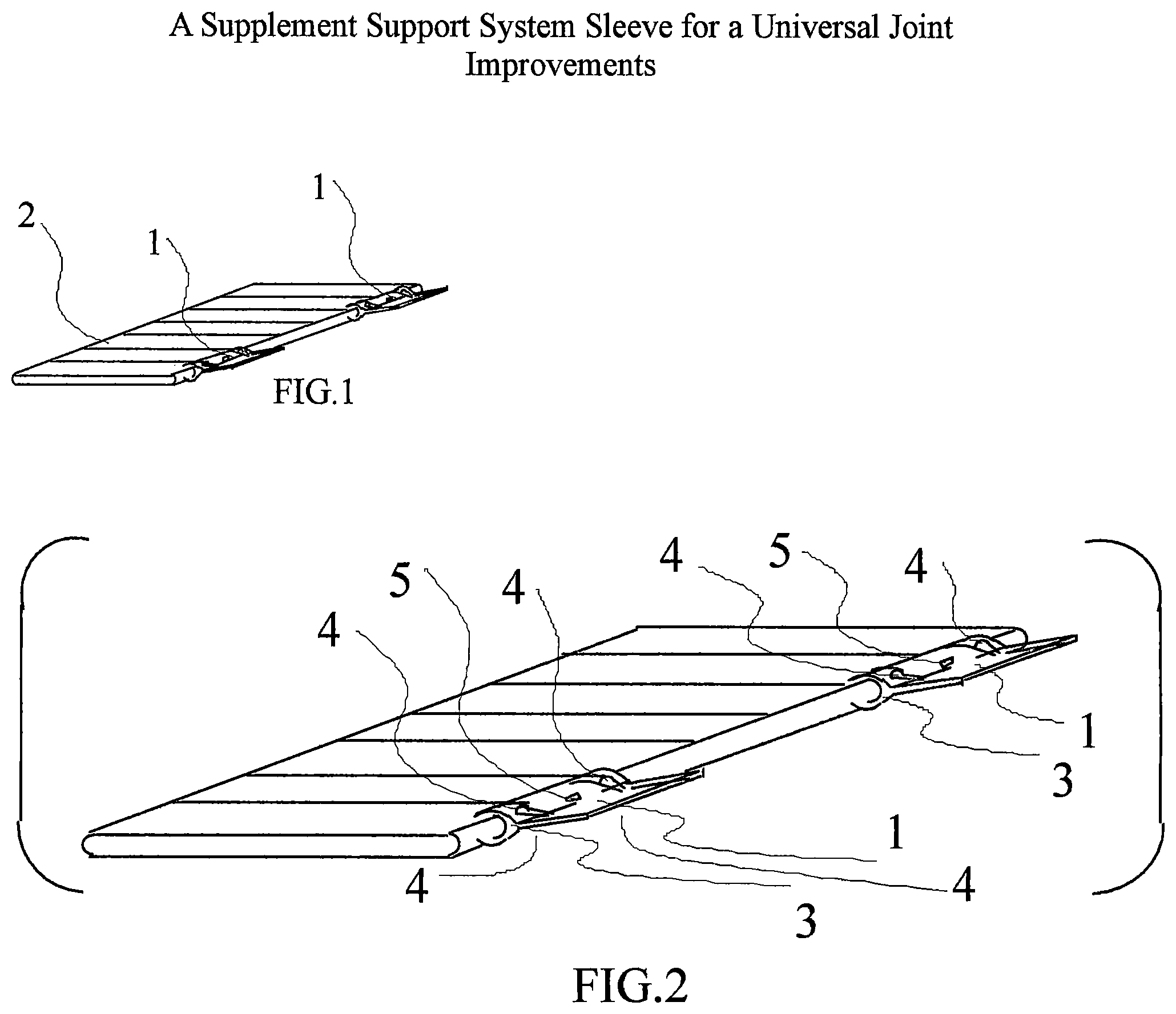 Patent US12325108 — Supplement support system sleeve for a universal joint improvements / angled flex stop — Figure 1