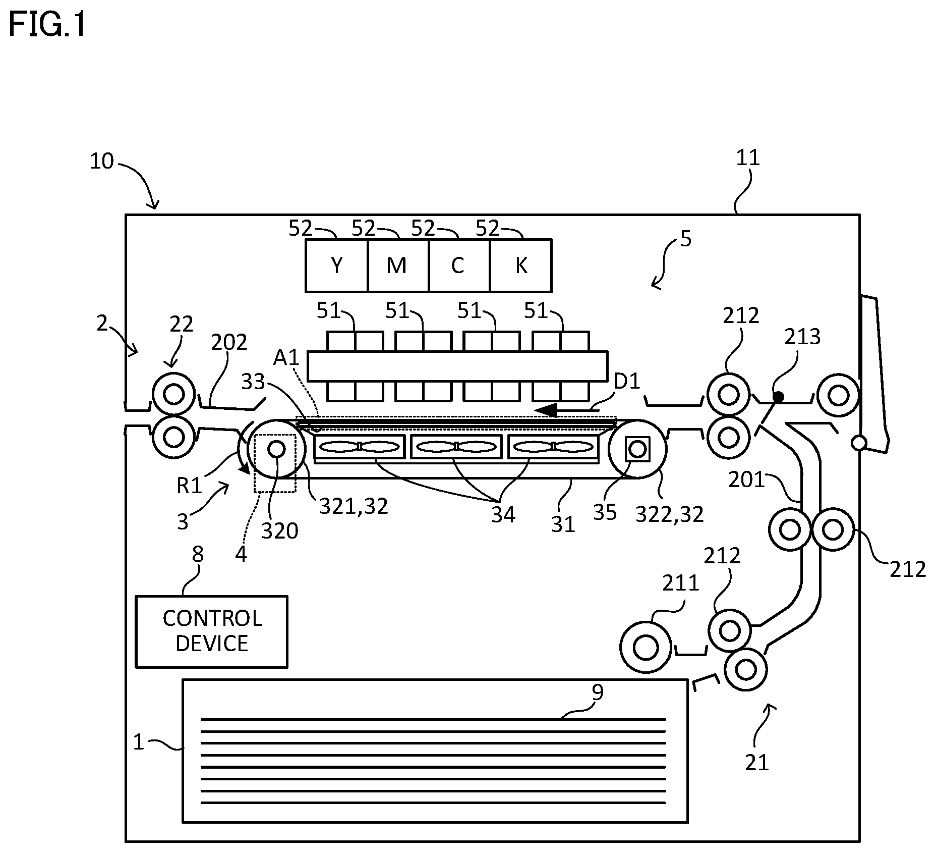 Patent US12325229 — Belt conveyor device and image forming apparatus — Figure 1