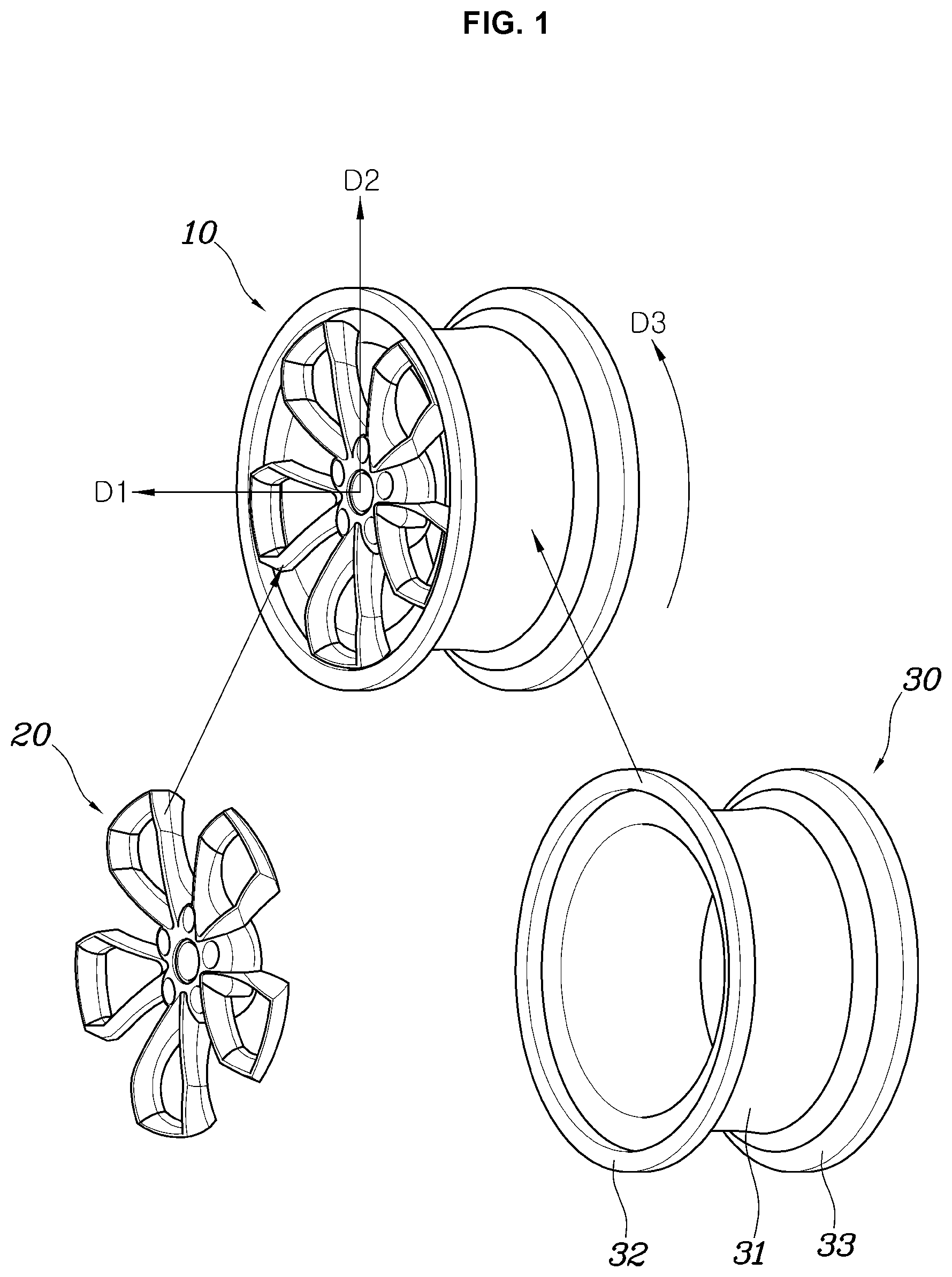 Patent US12325263 Figure 1 – Composite rim of vehicle wheel and method of manufacturing the same