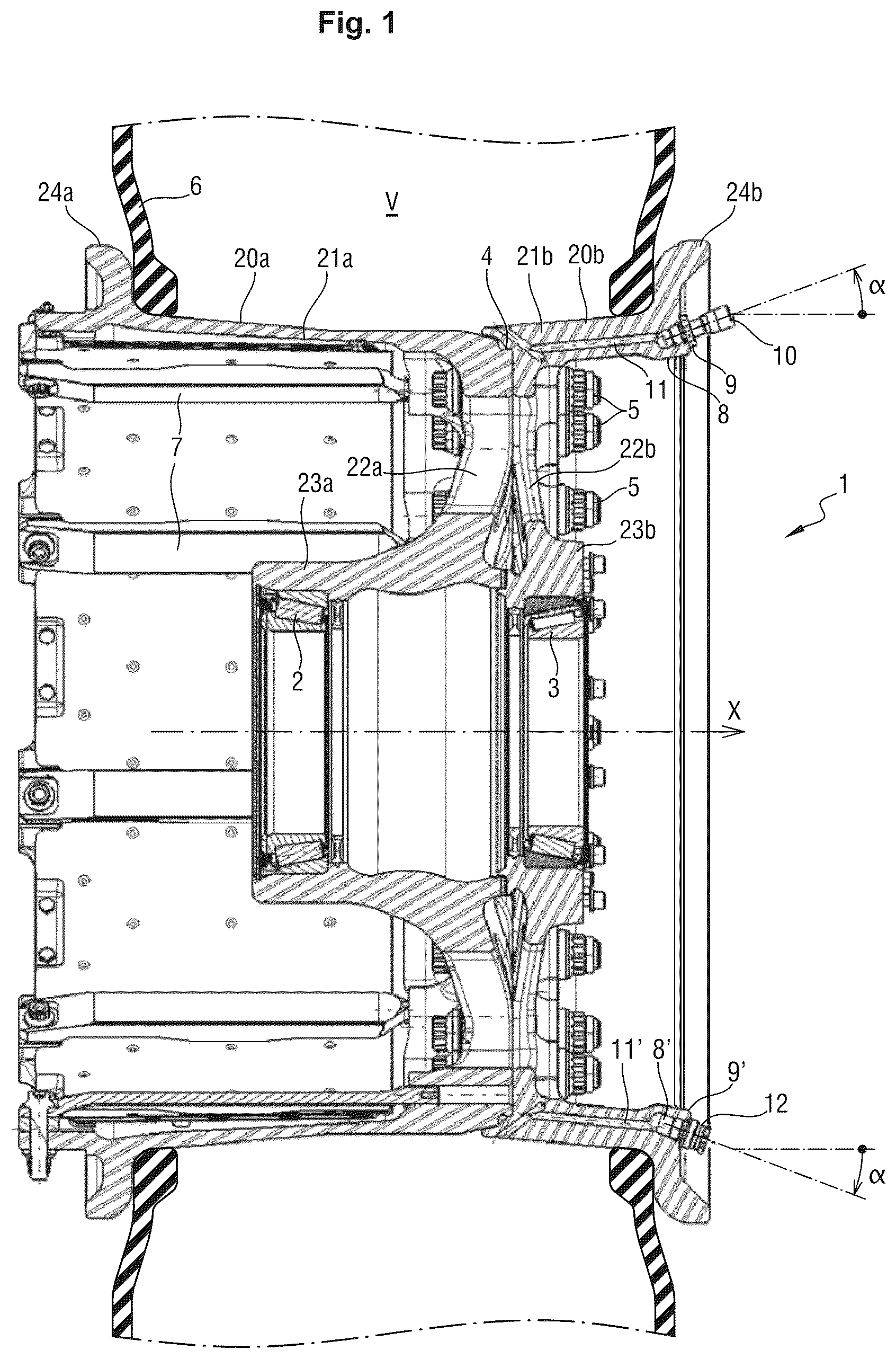 Patent US12325267 — Wheel comprising an internal inflation channel, landing gear and an aircraft comprising such a wheel — Figure 1