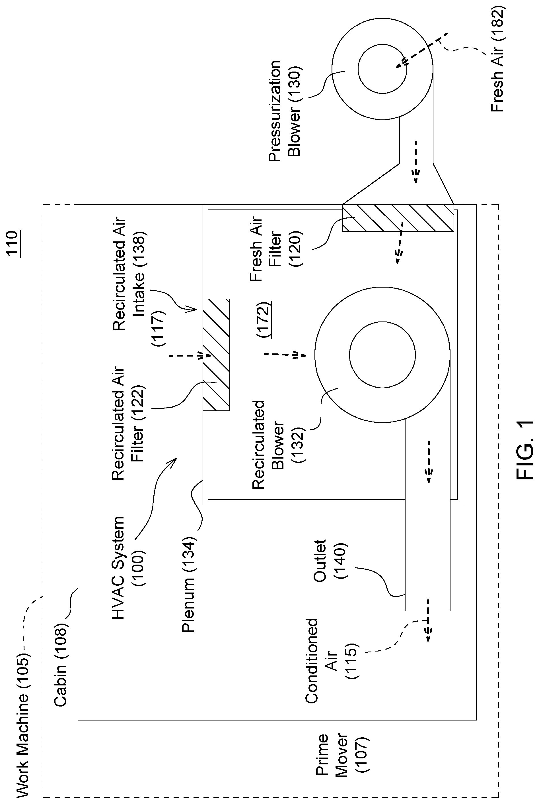 Patent US12325290 — Air filter monitoring system and method for a work machine — Figure 1