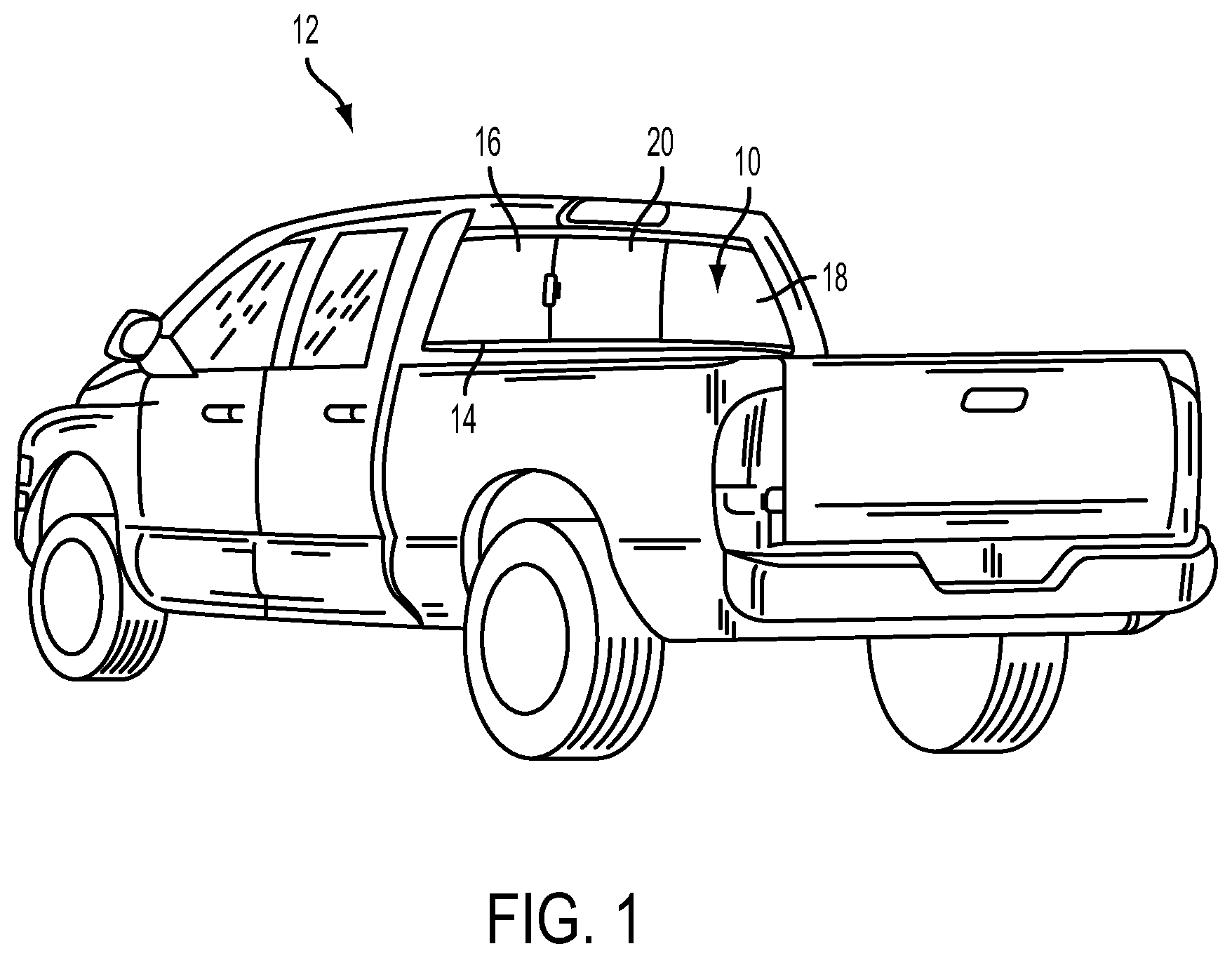 Patent US12325291 — Sealing system for movable window of vehicular rear window assembly — Figure 1