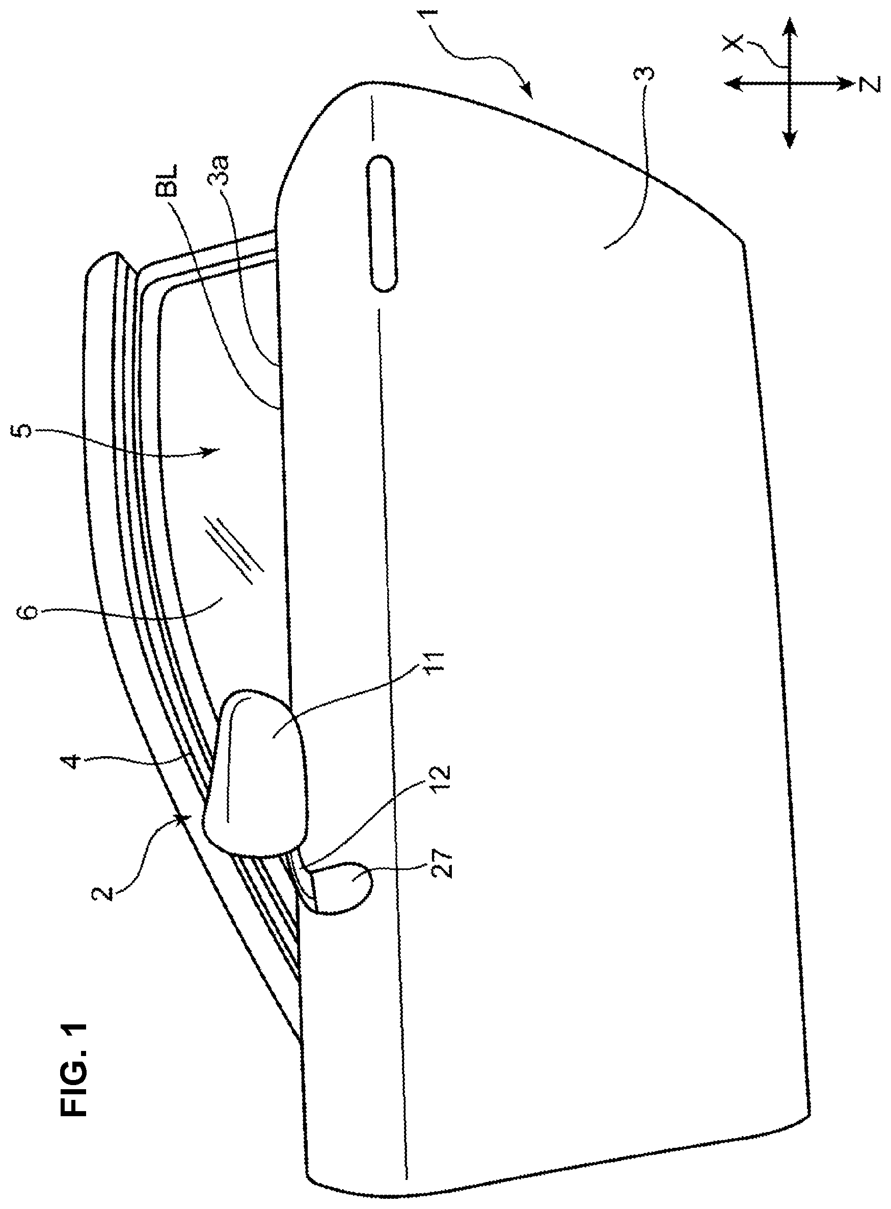 Patent US12325359 — Door mirror structure — Figure 1