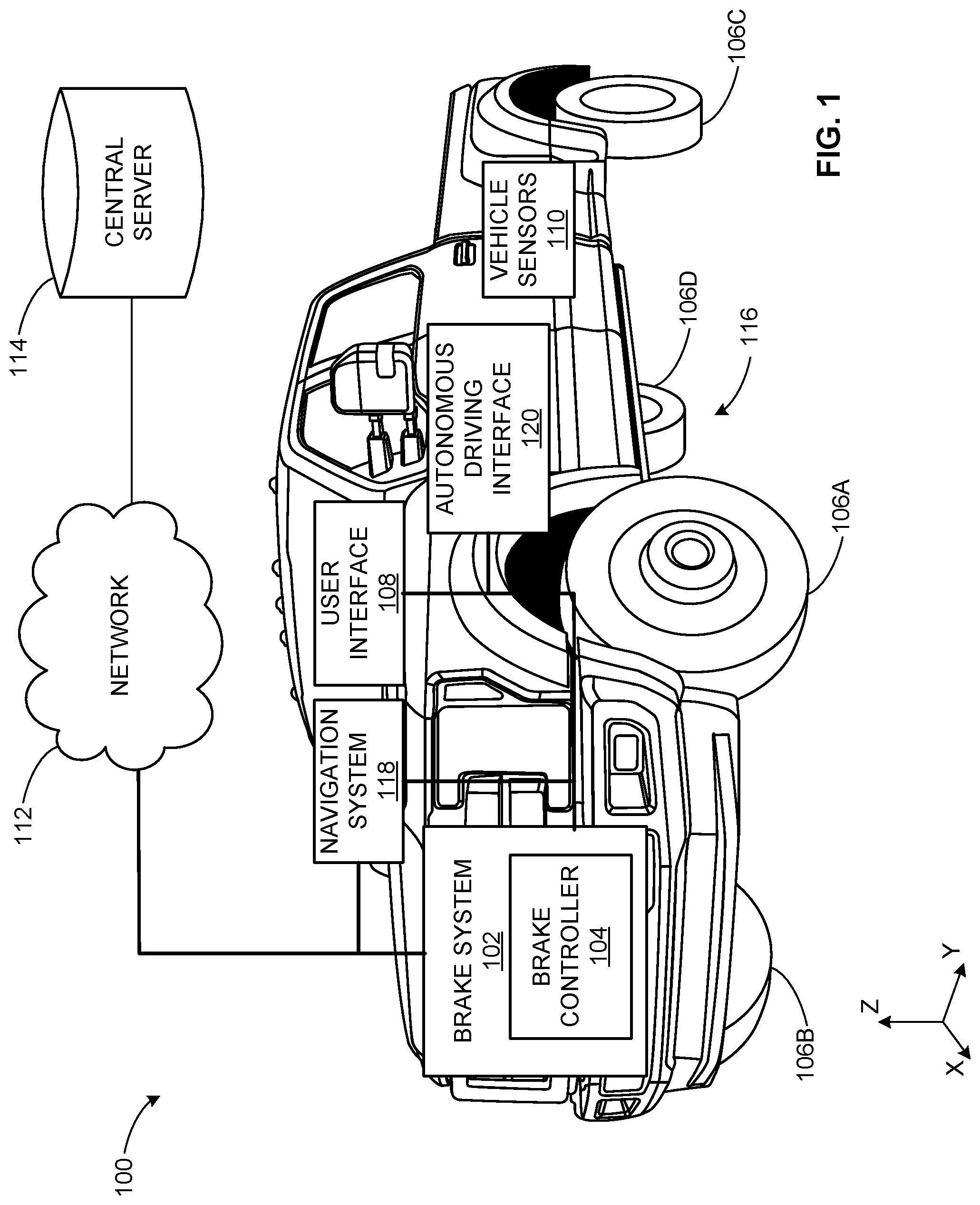 Patent US12325396 — Methods and apparatus to determine brake system health — Figure 1