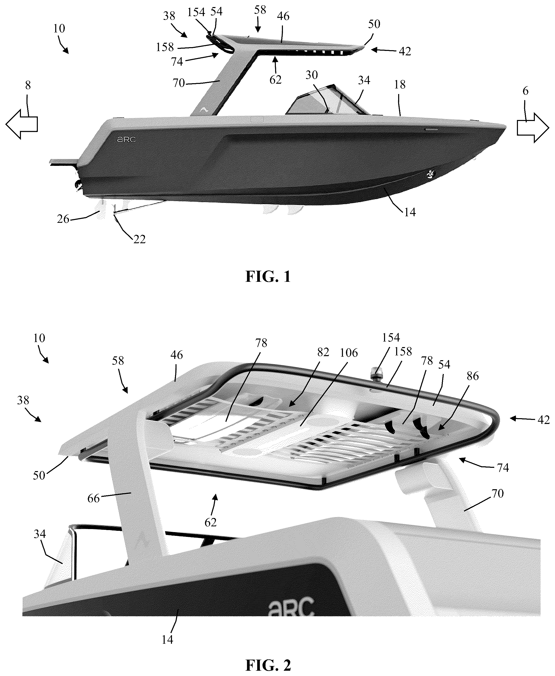 Patent US12325493 — Watercraft with tower storage — Figure 1
