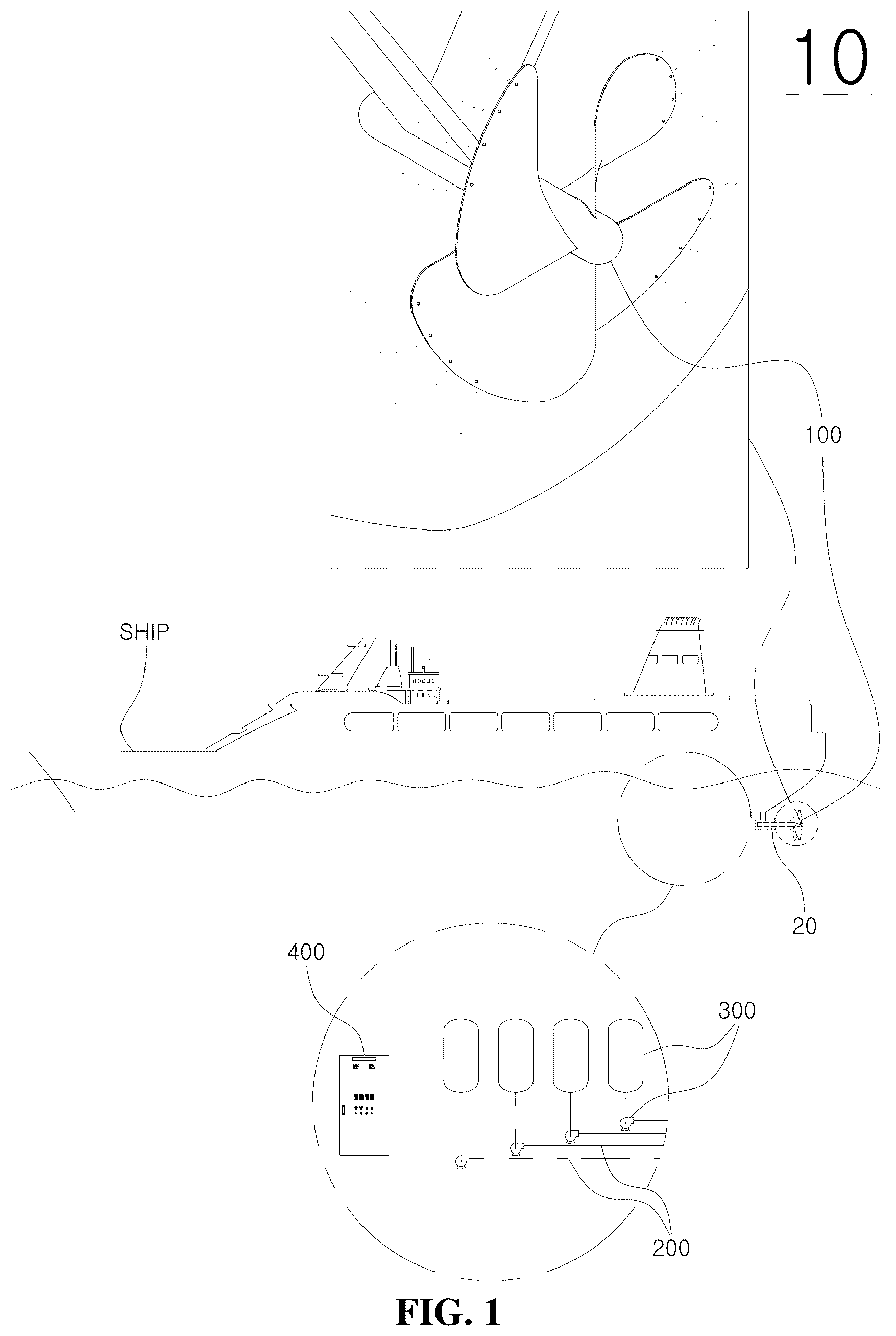 Patent US12325499 — System for reducing blade tip vortex cavitation by controlling mass flow — Figure 1