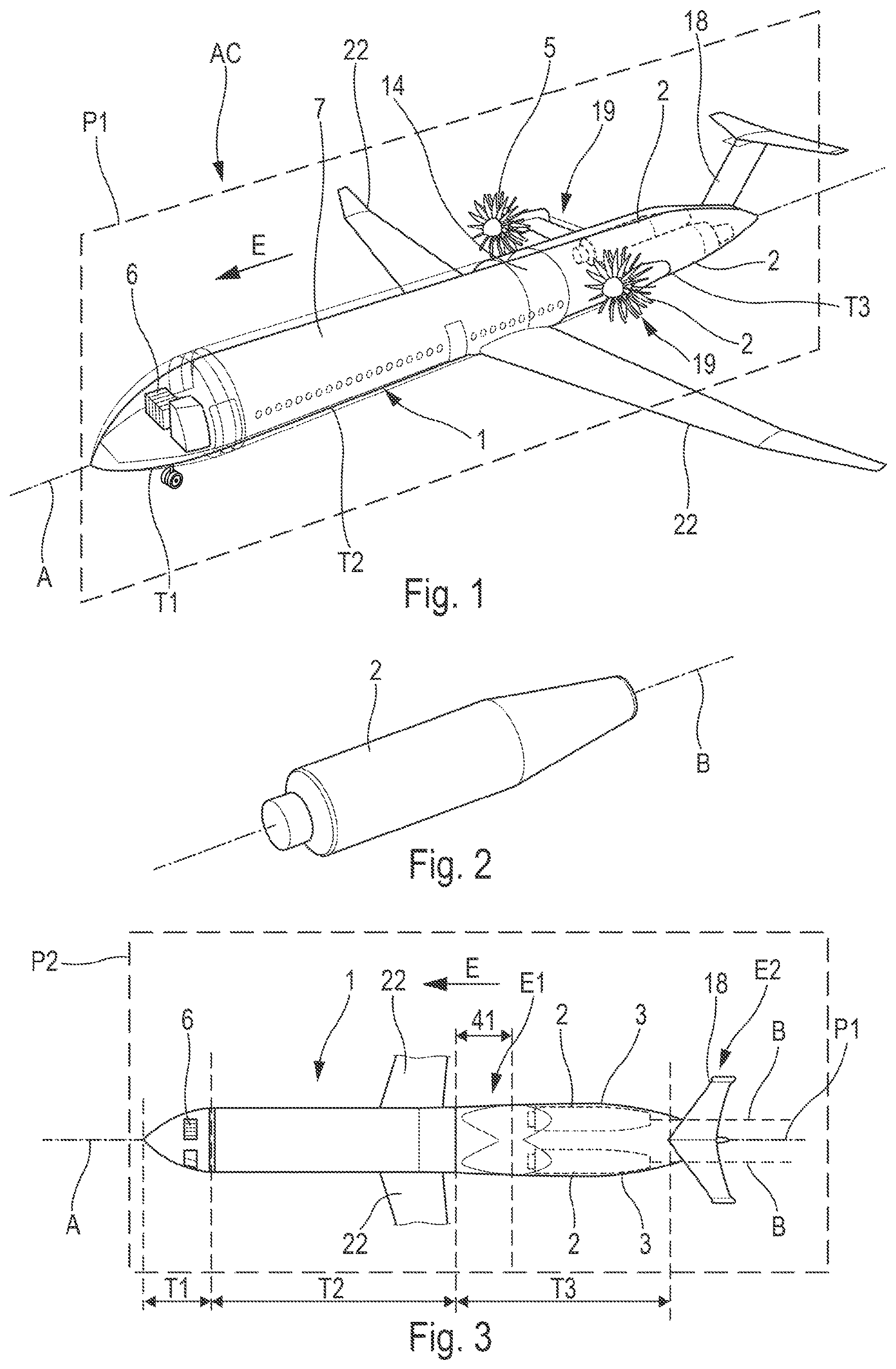Patent US12325505 — Aircraft fuselage intended to receive two tanks designed to contain liquid hydrogen — Figure 1