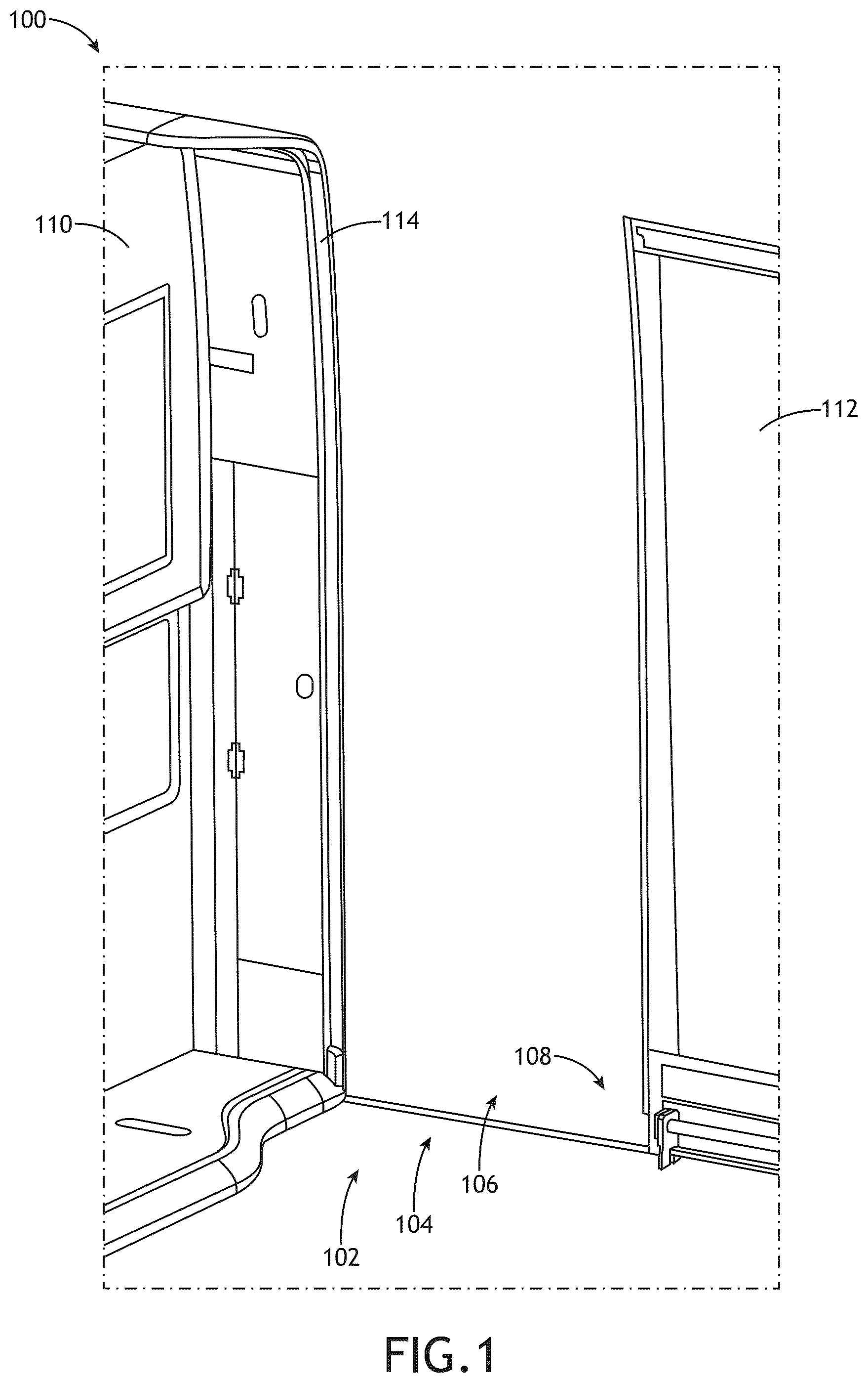 Patent US12325522 — Movable wall section for reduced mobility passenger access — Figure 1