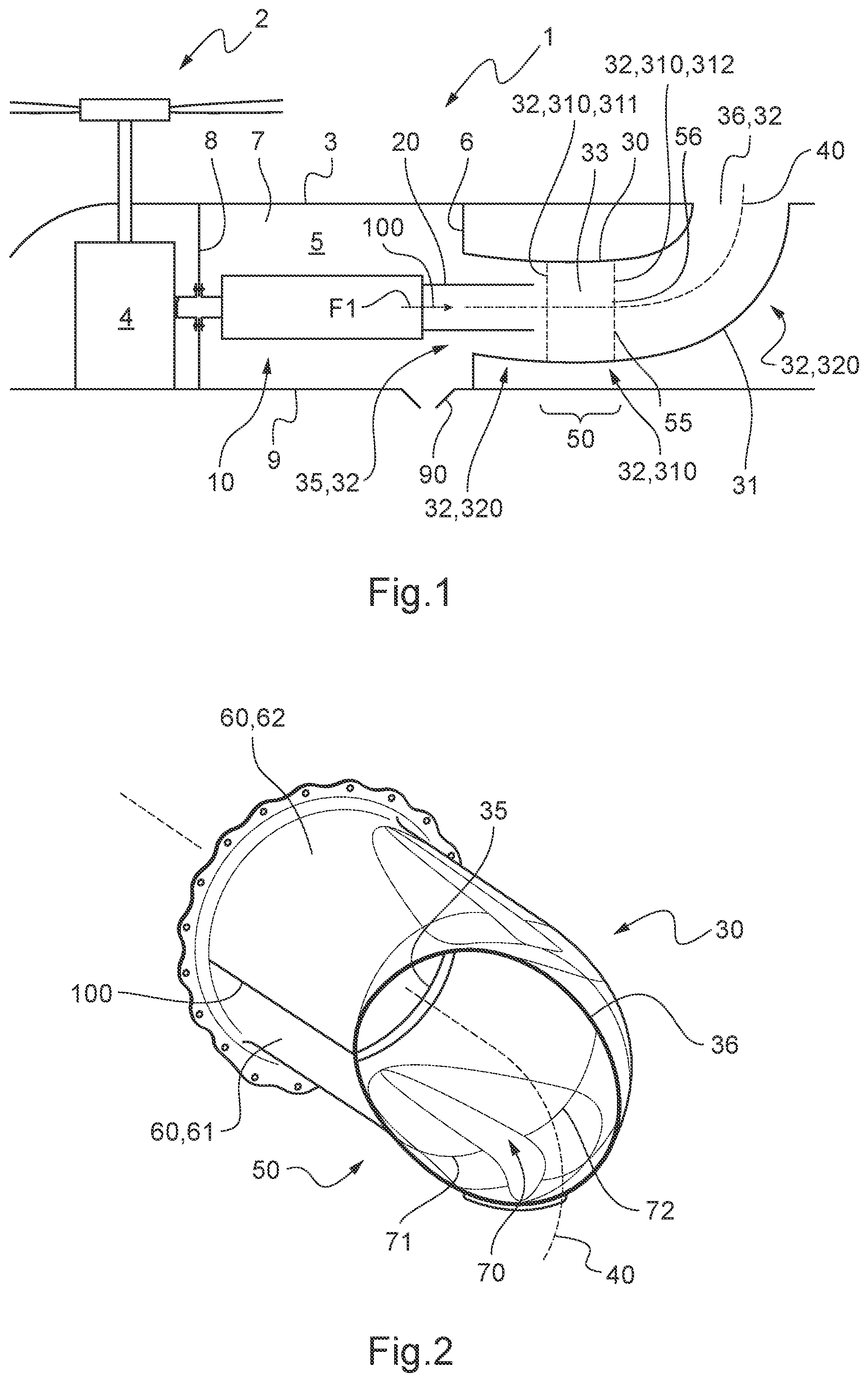 Patent US12325527 Figure 1 – Aircraft provided with an engine and an exhaust duct around an exhaust nozzle of the engine
