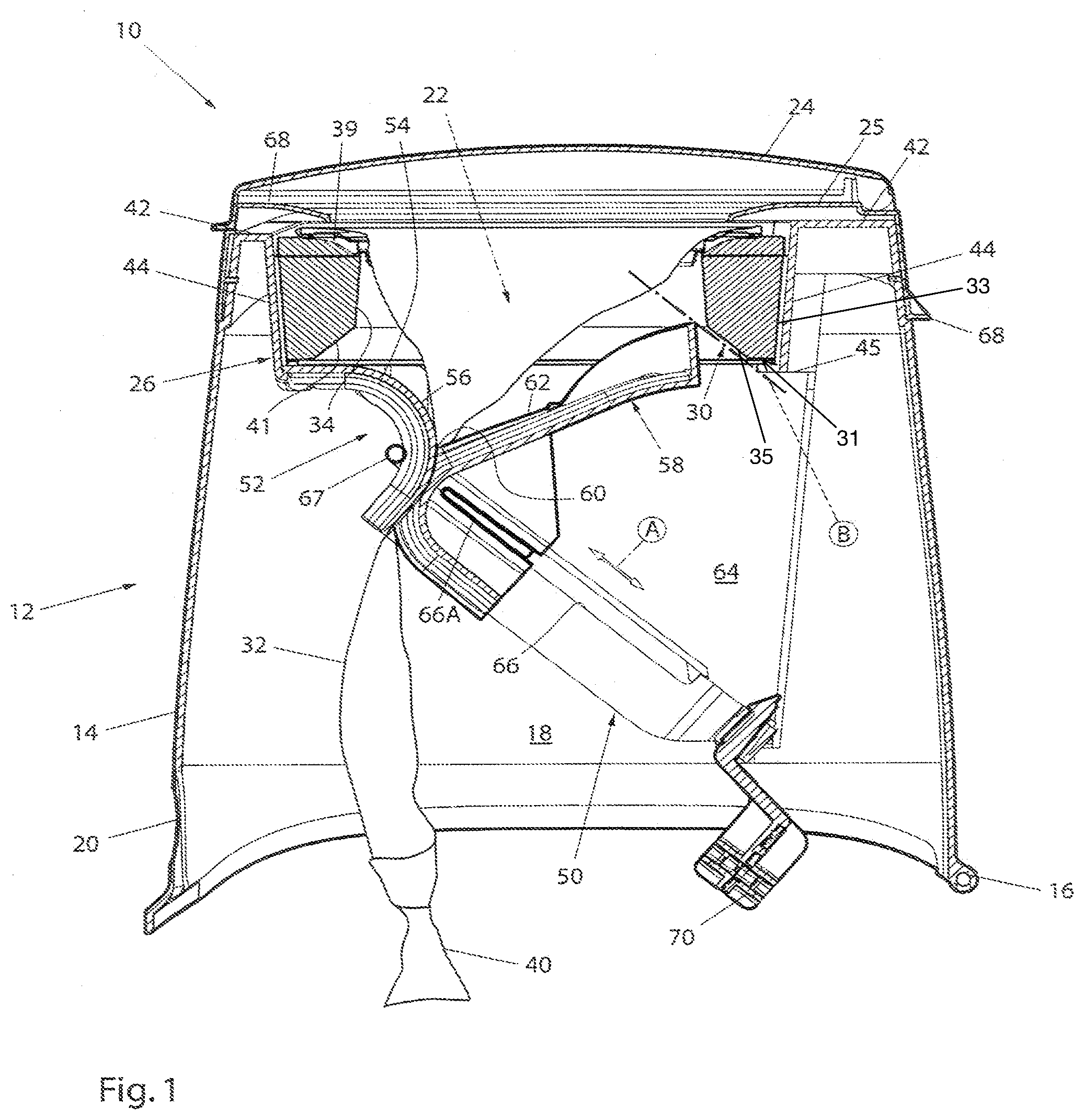 Patent US12325581 Figure 1 – Cassette and apparatus for packing disposable objects into an elongated tube of flexible material