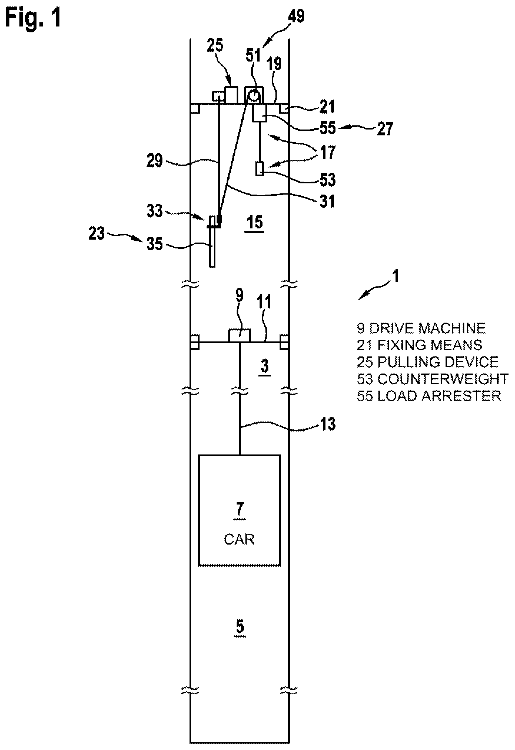 Patent US12325611 — Lifting device for lifting a payload within an elevator shaft in a controllable manner — Figure 1
