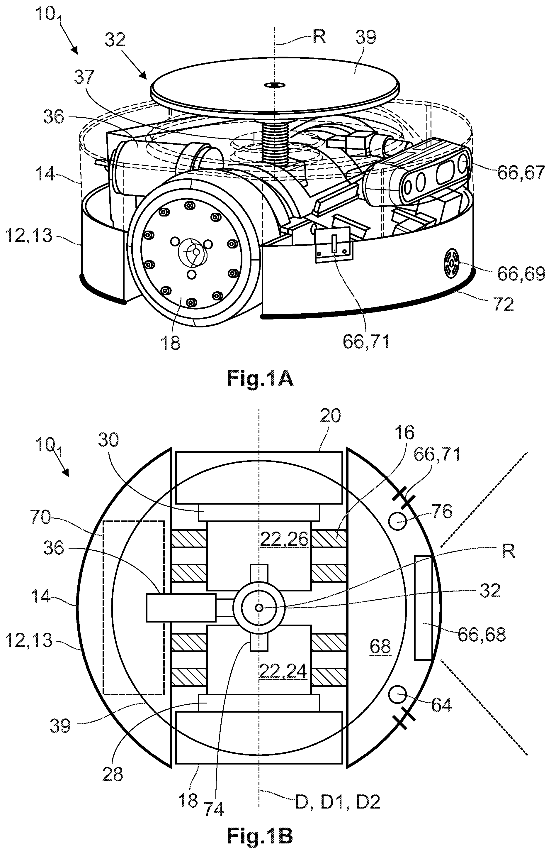 Patent US12325613 — Driverless transport device and driverless transport system for transporting objects, and method for operating a driverless transport device and a driverless transport system for transporting objects — Figure 1