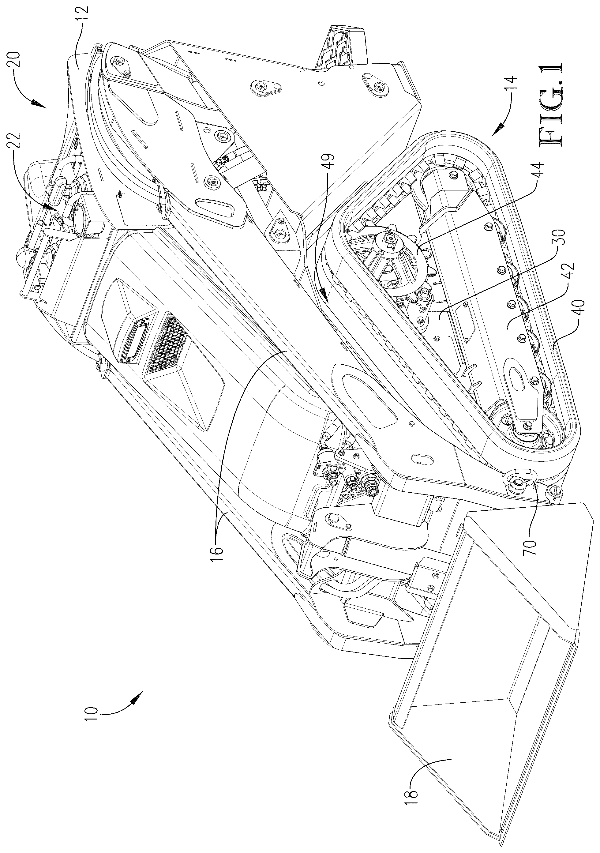 Patent US12325971 — Loader with improved arm path — Figure 1