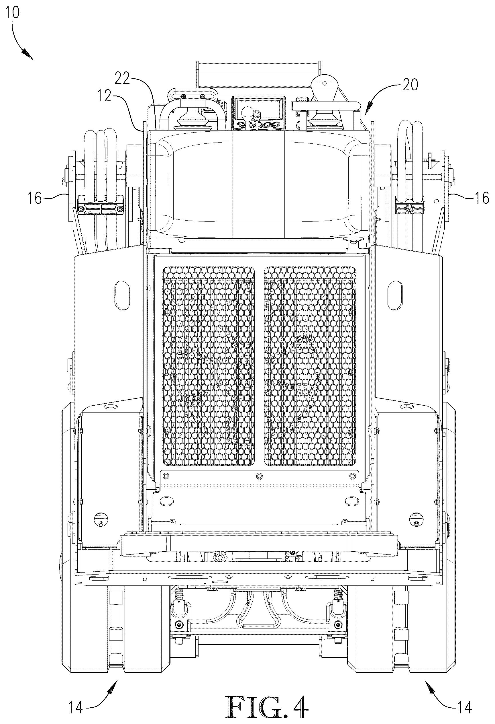 Patent US12325971 Figure 4 – Loader with improved arm path