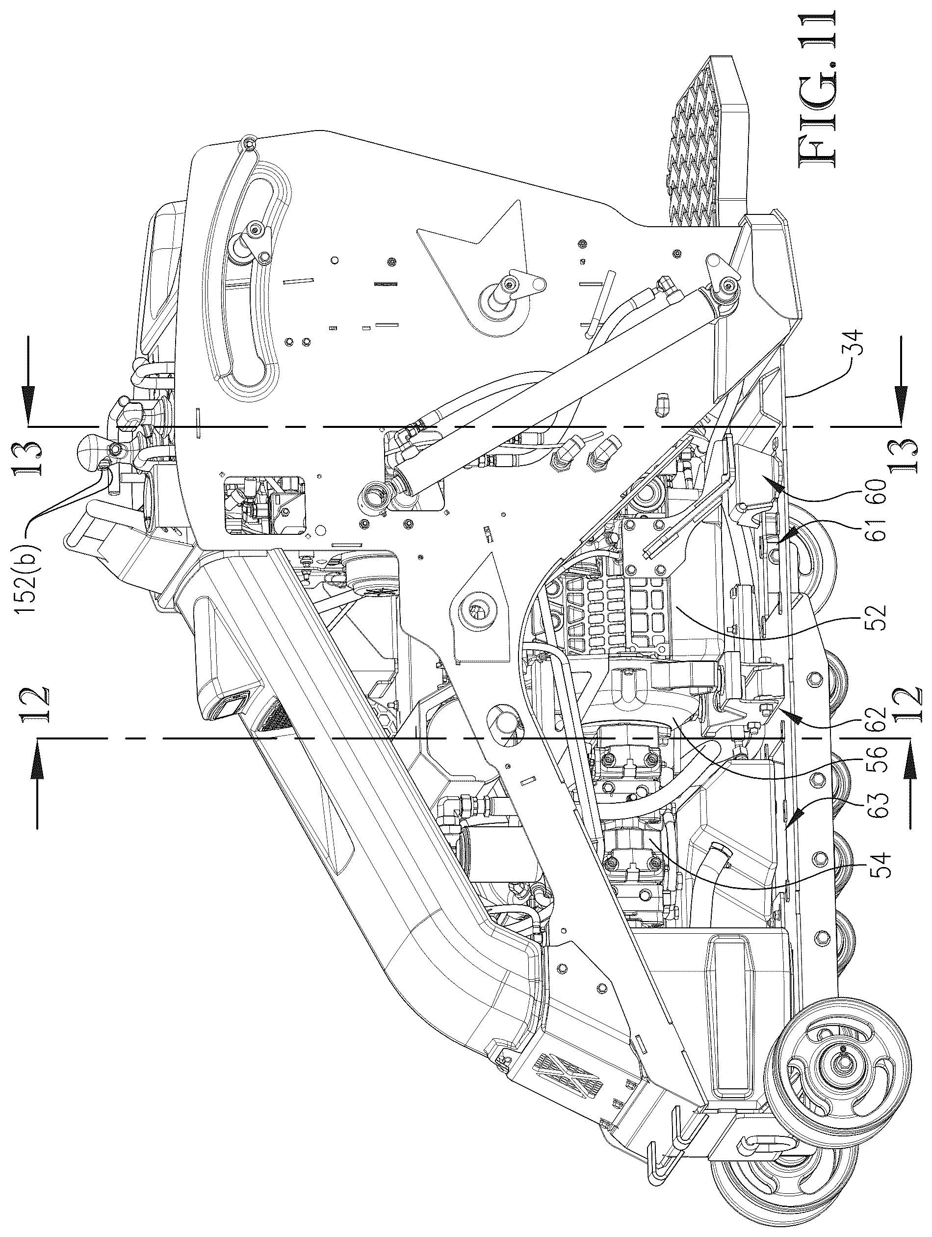 Patent US12325971 Figure 11 – Loader with improved arm path