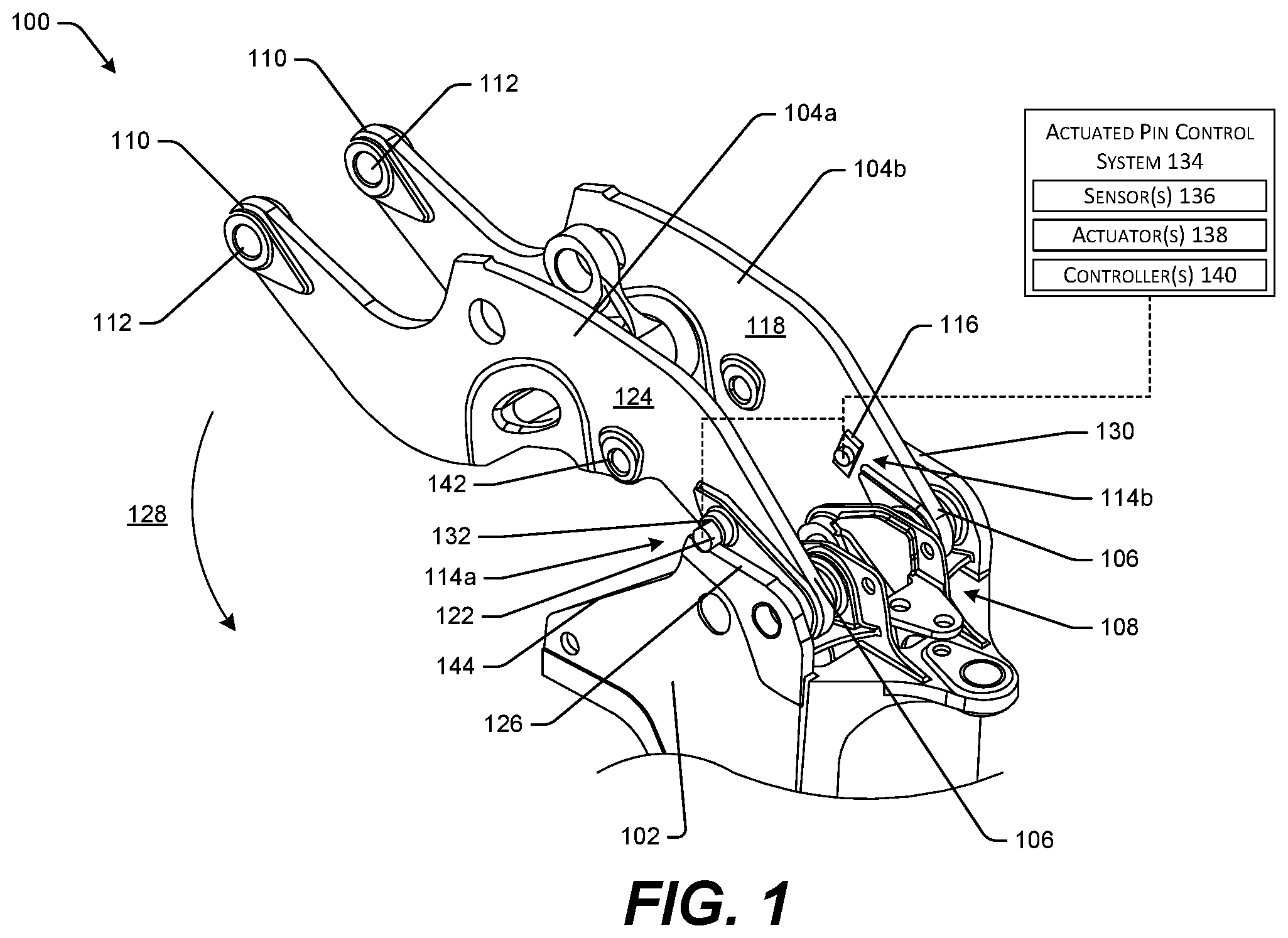 Patent US12325972 — Control system for actuated pins — Figure 1