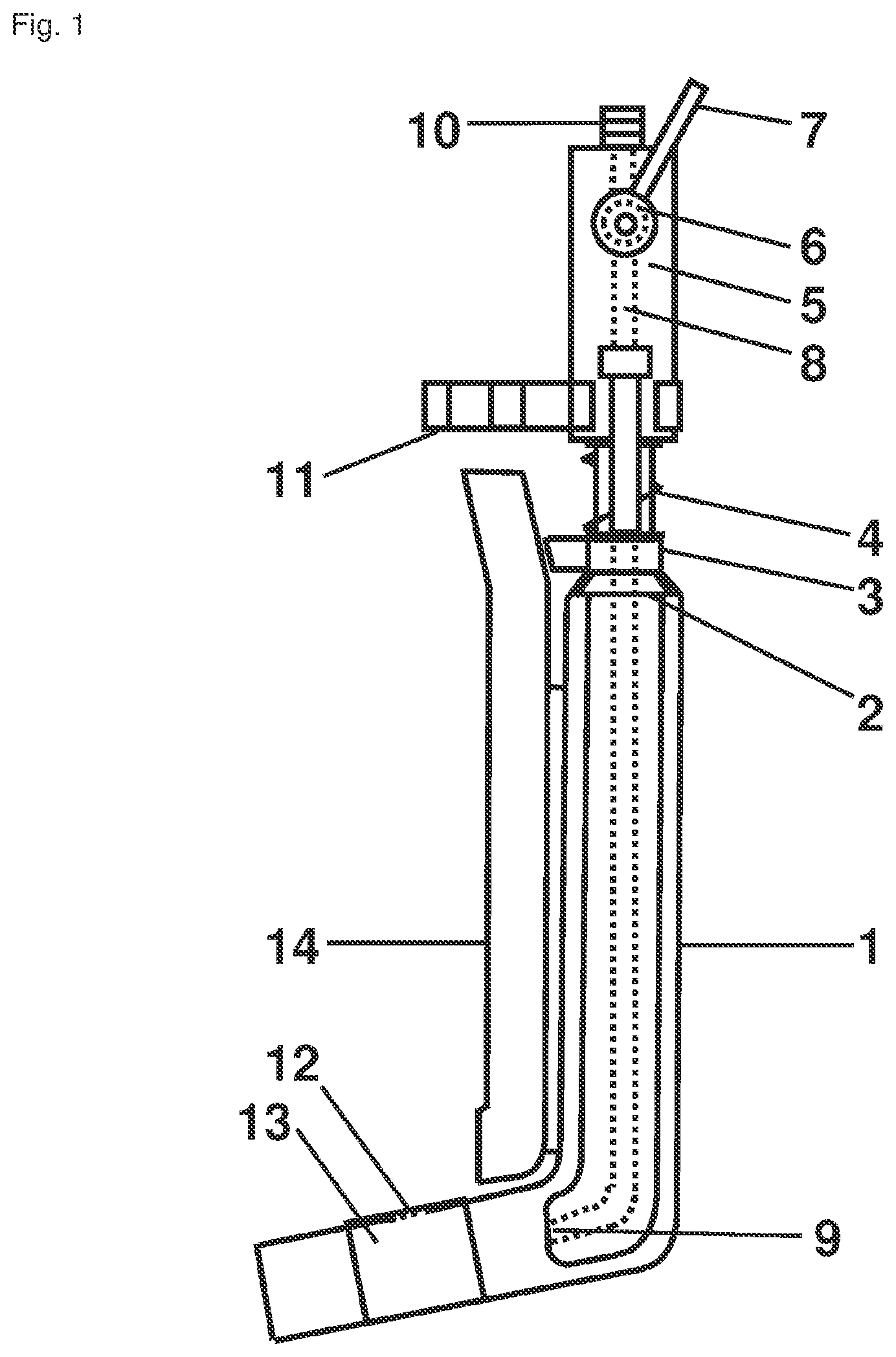 Patent US12325991 — Hand-held sanitary device and personal-hygiene sachet for washing and drying intimate body parts — Figure 1