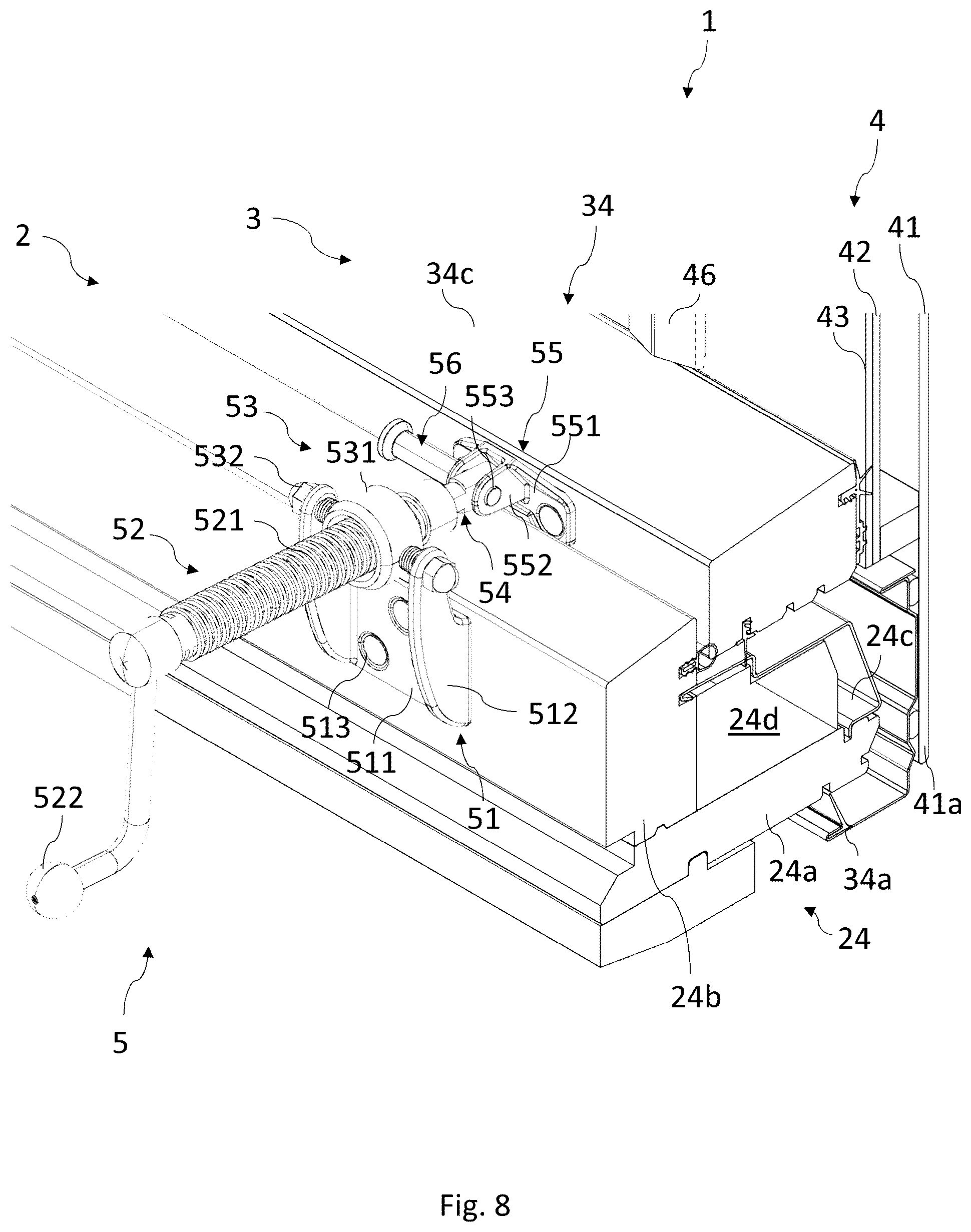 Patent US12326037 Figure 8 – Roof window comprising a frame with an interface unit