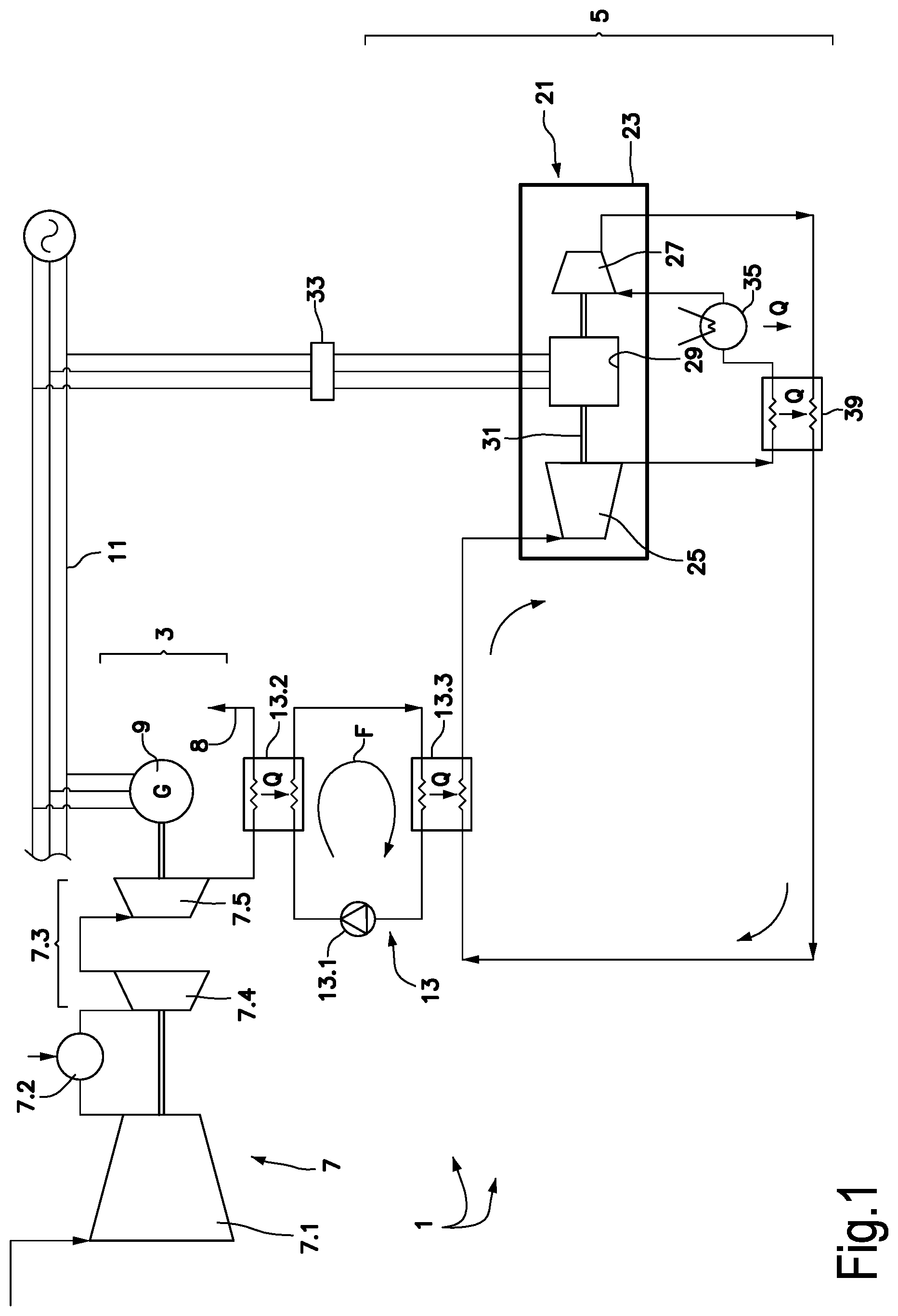 Patent US12326095 — Integrated hermetically sealed turboexpander-generator with an electric generator at an end of a common shaft line — Figure 1