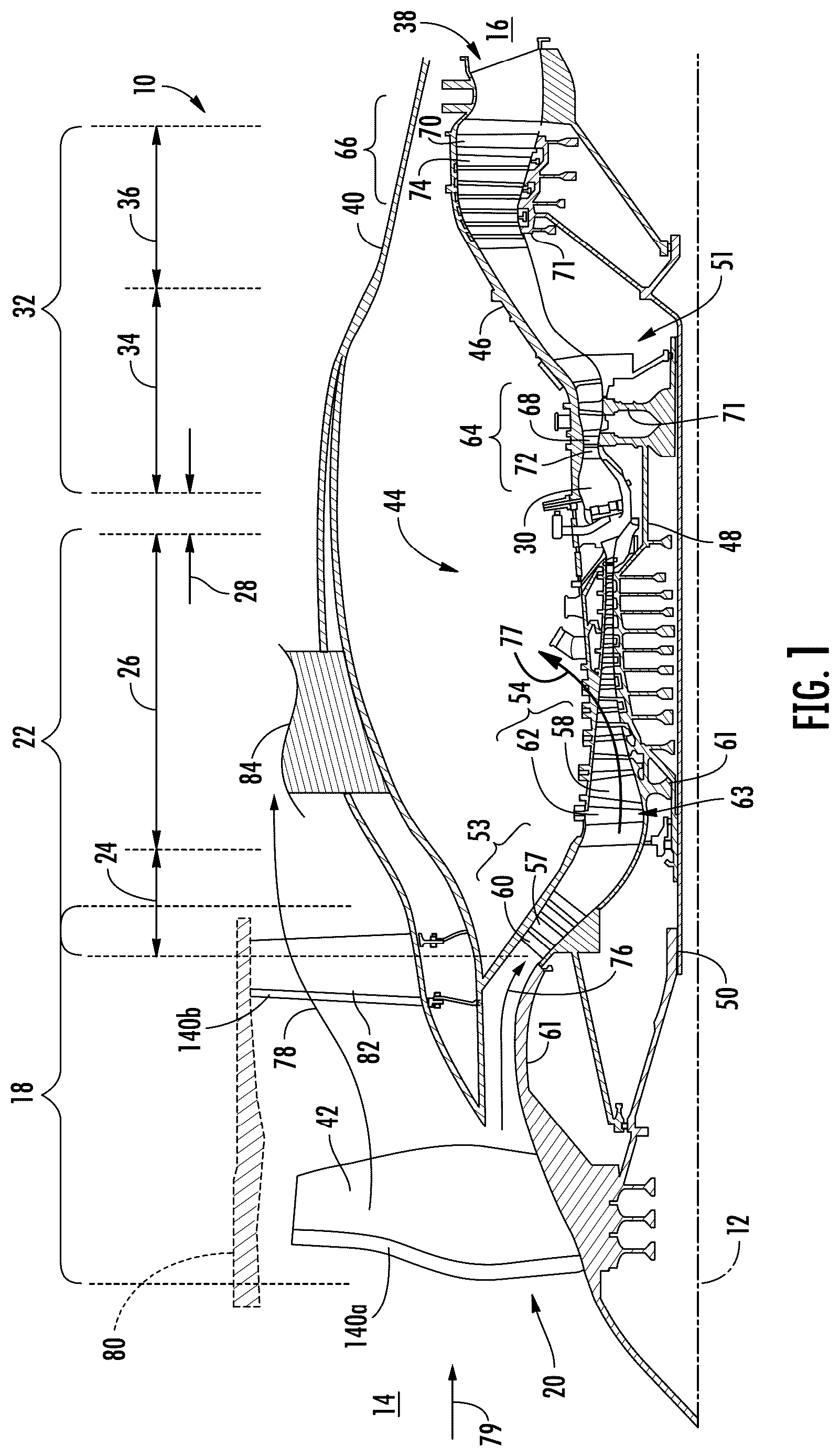 Patent US12326101 Figure 1 – Turbine engine with composite airfoils