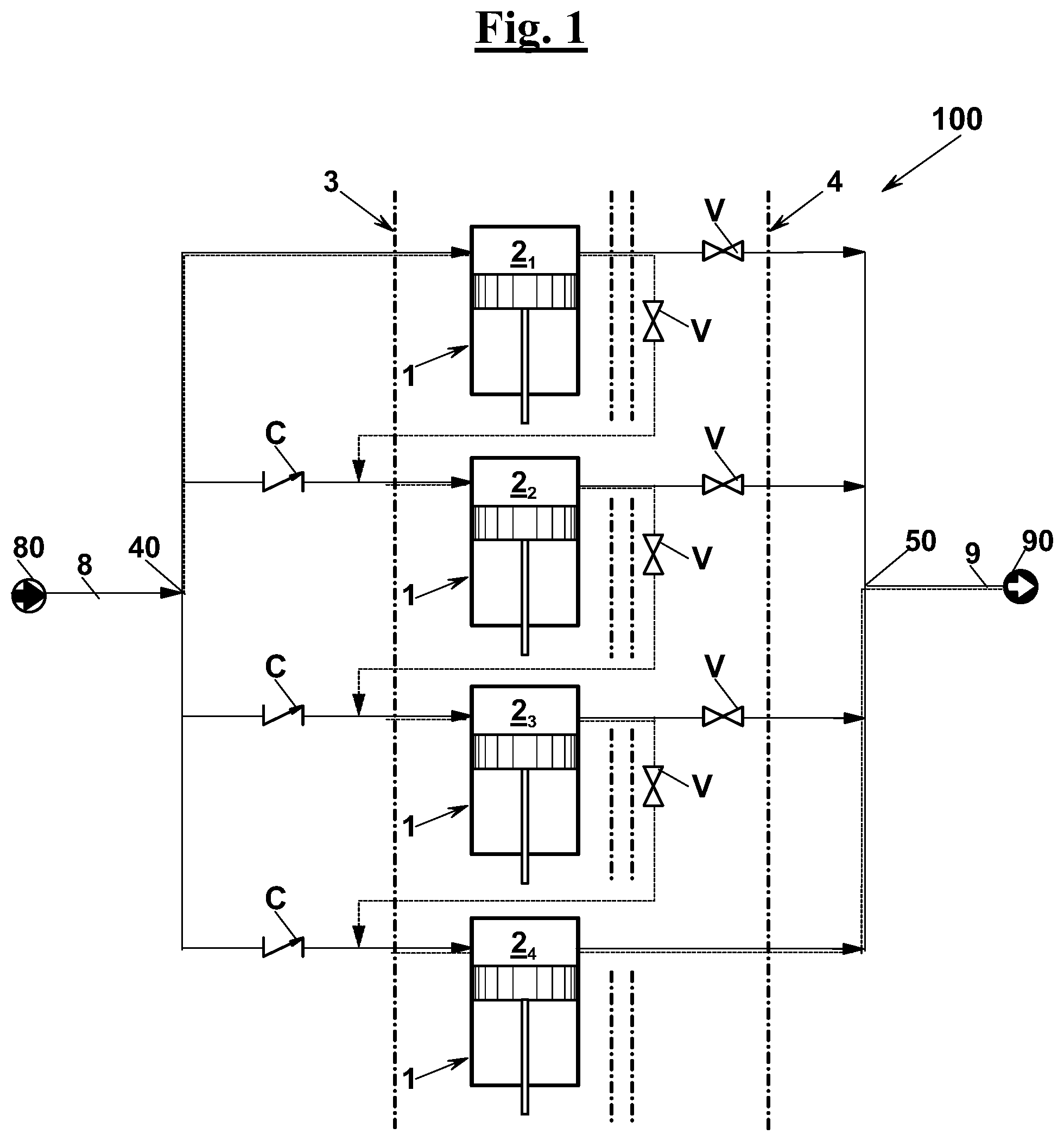 Patent US12326144 — Method and a device for changing the compression ratio of a reciprocating compressor — Figure 1