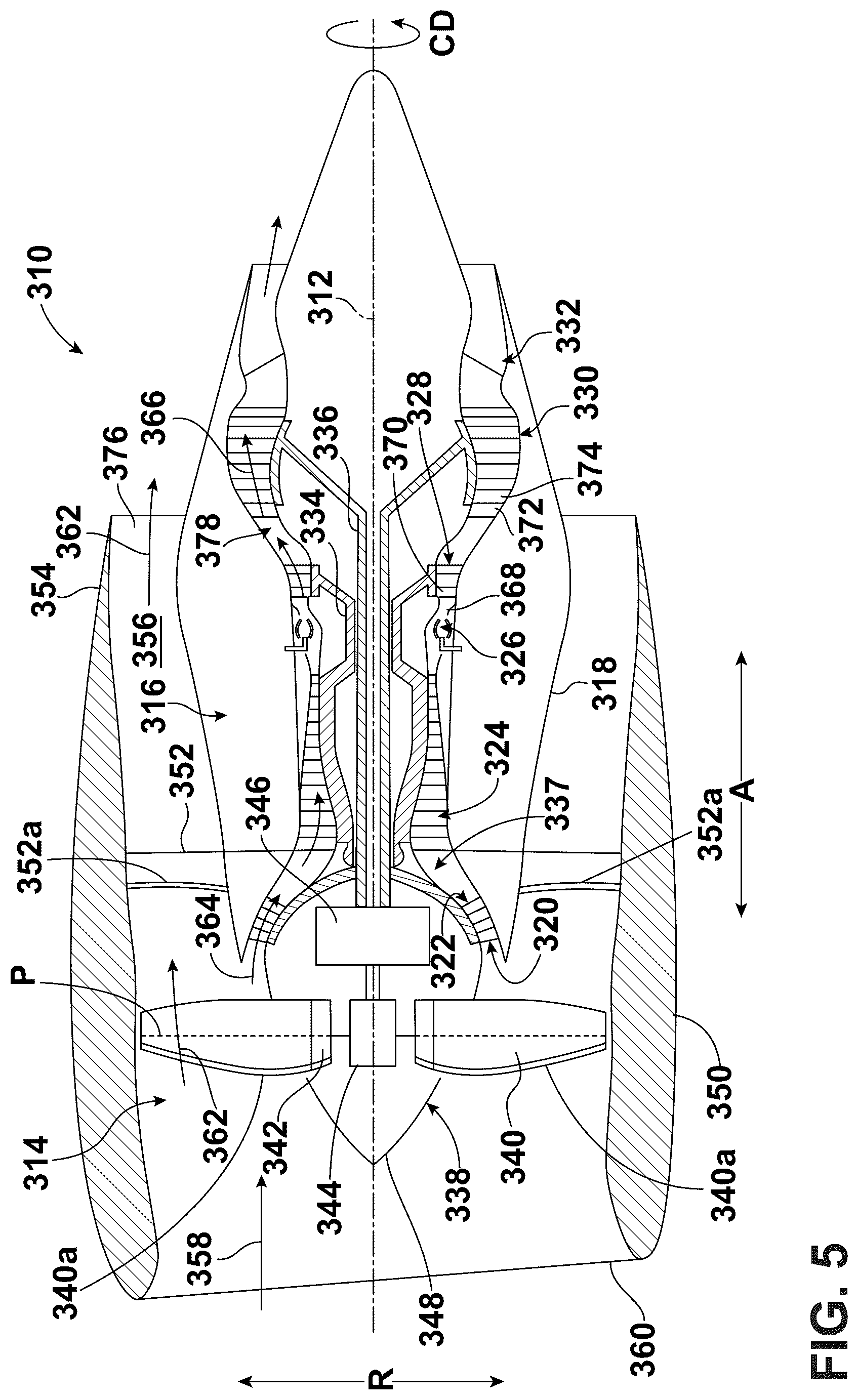 Patent US12326154 Figure 5 – Turbine engine with composite airfoils