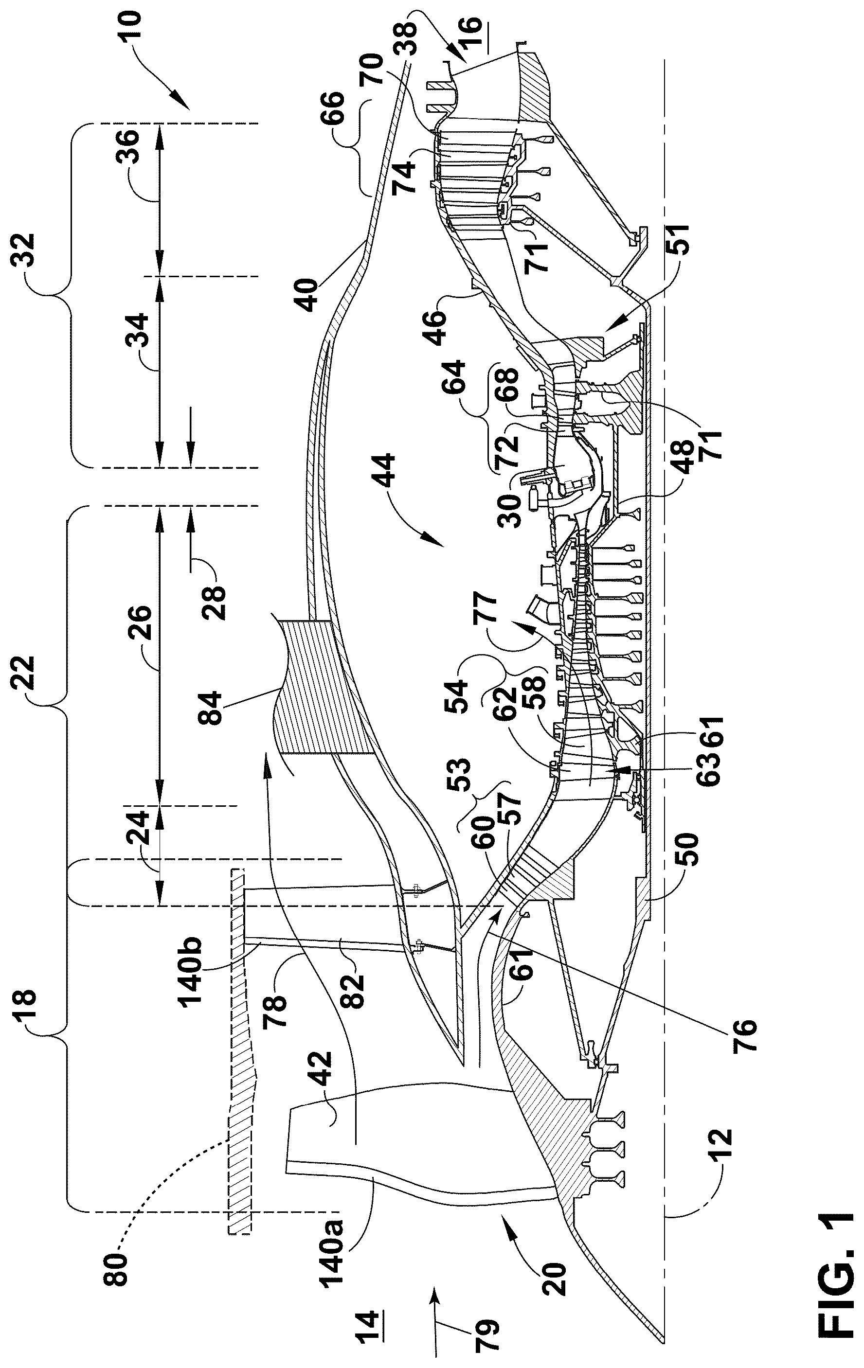 Patent US12326155 — Turbine engine with composite airfoils — Figure 1