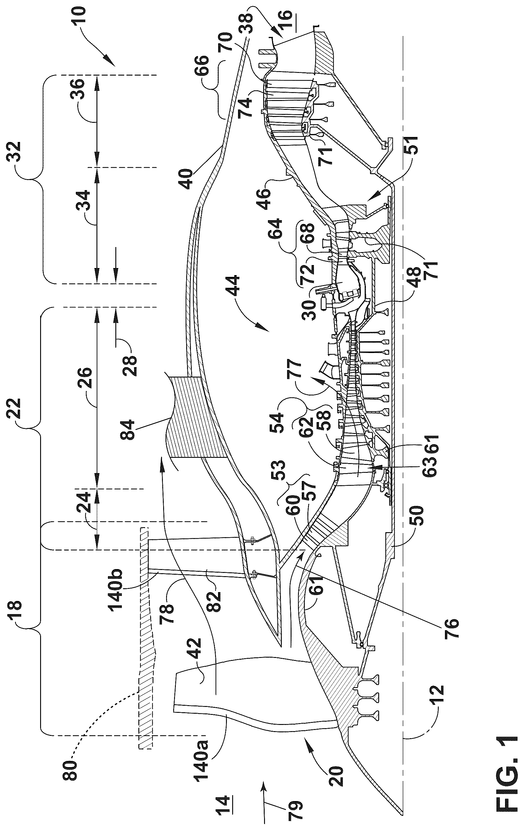 Patent US12326157 — Turbine engine with composite airfoils — Figure 1