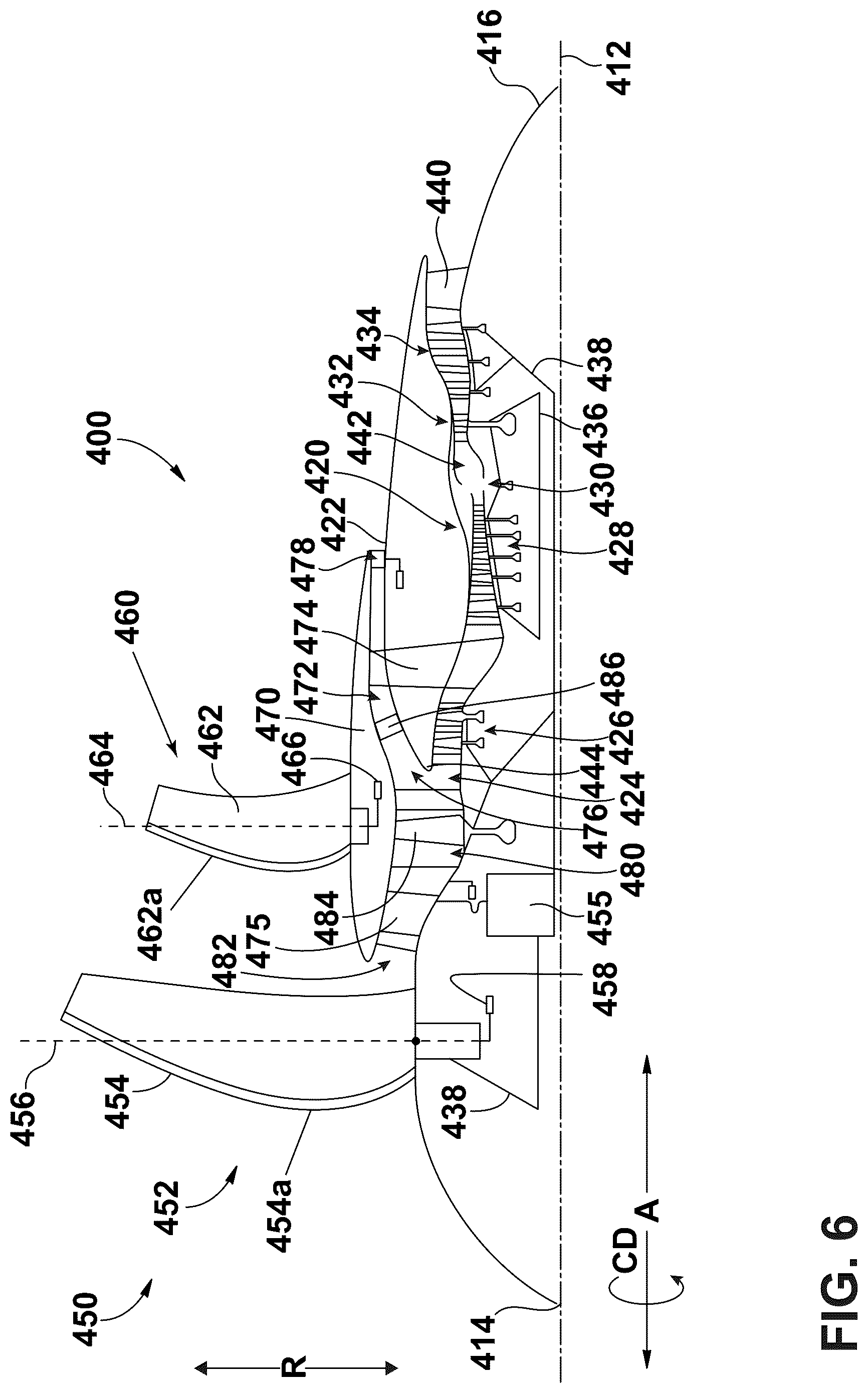 Patent US12326157 Figure 6 – Turbine engine with composite airfoils