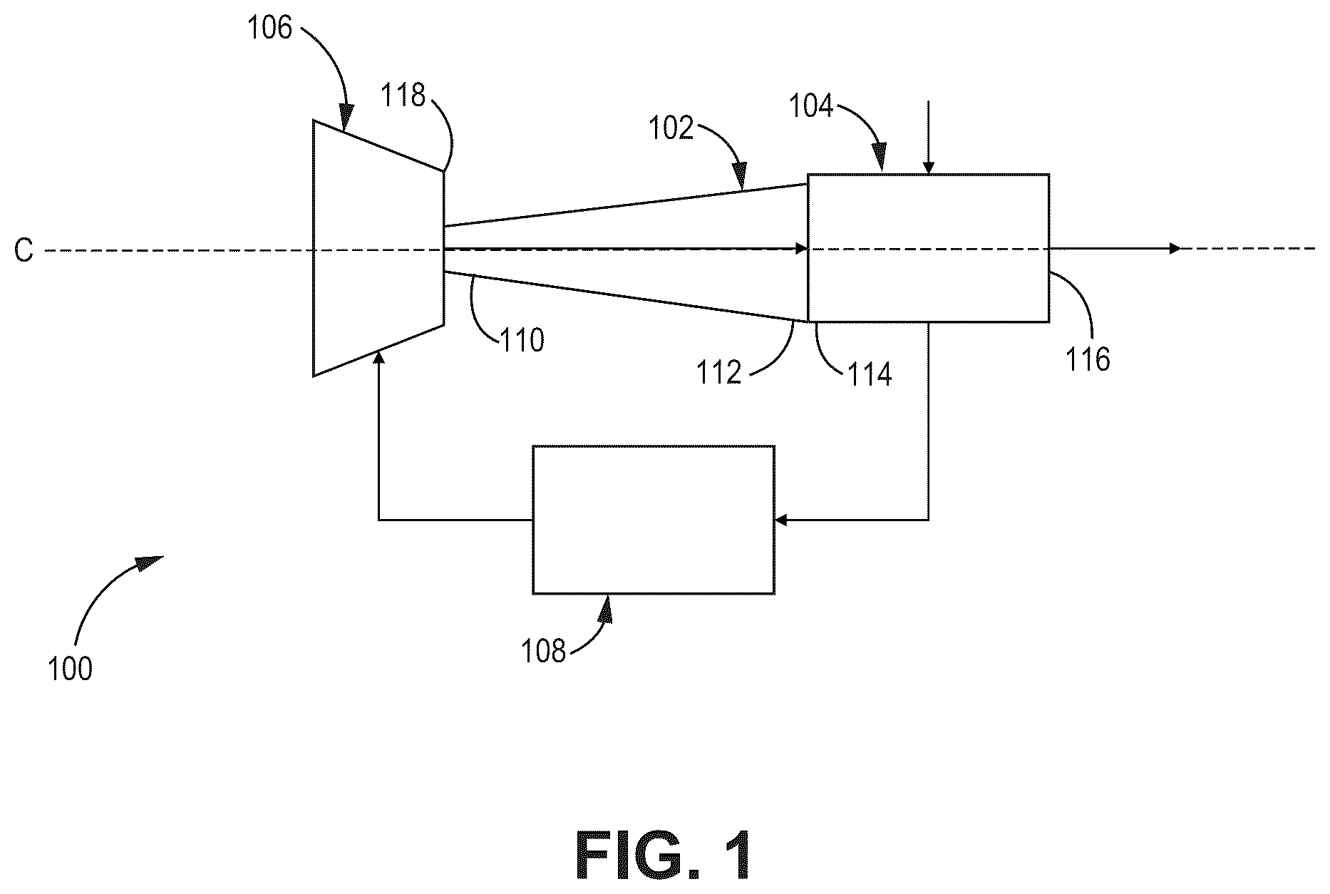 Patent US12326162 — Integrated radial diffuser with movable diffuser hub — Figure 1