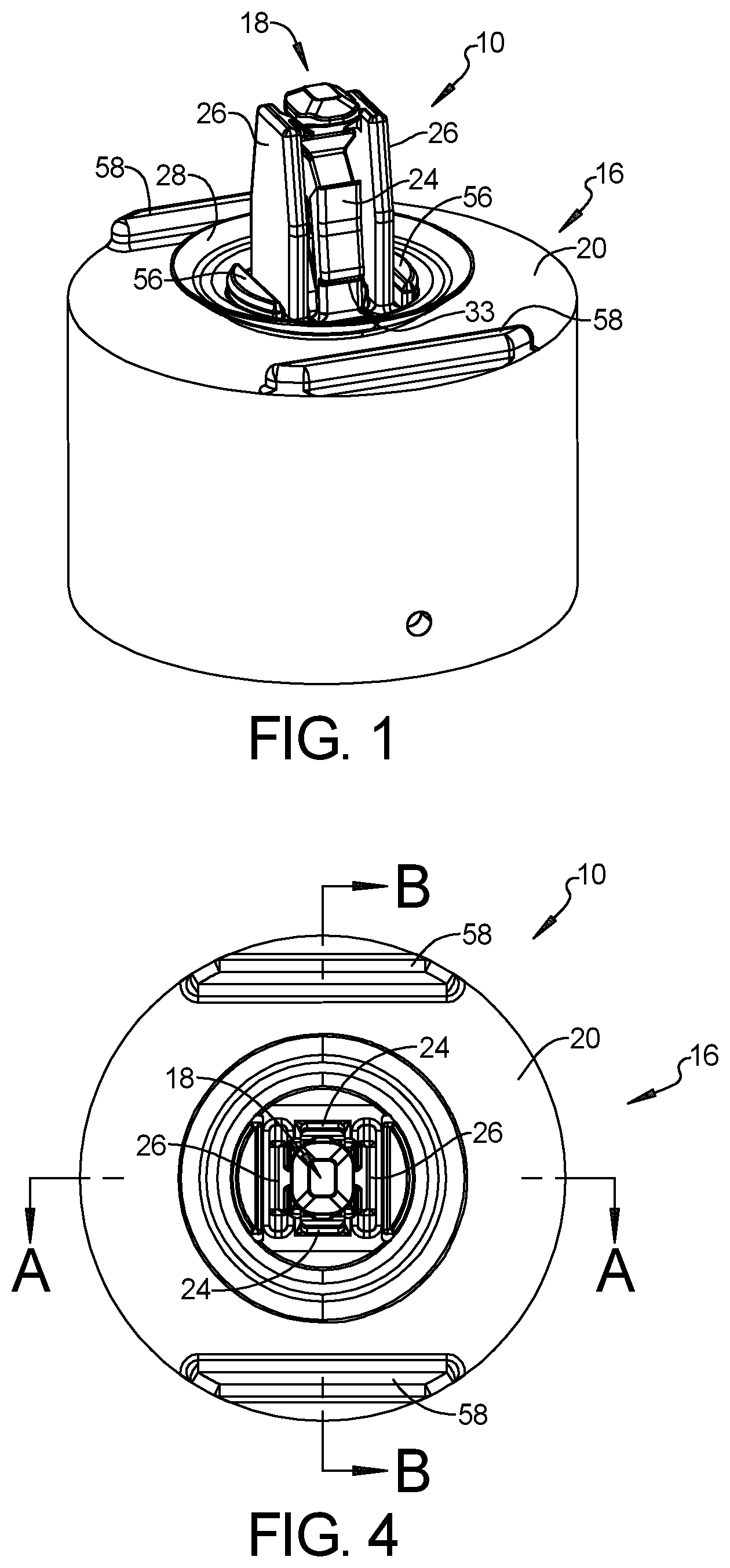 Patent US12326163 — Pin and grommet fastener including pin and grommet having panel retention fingers and pin retention fingers that cooperate with one another to define pin receptacle for receiving the pin — Figure 1
