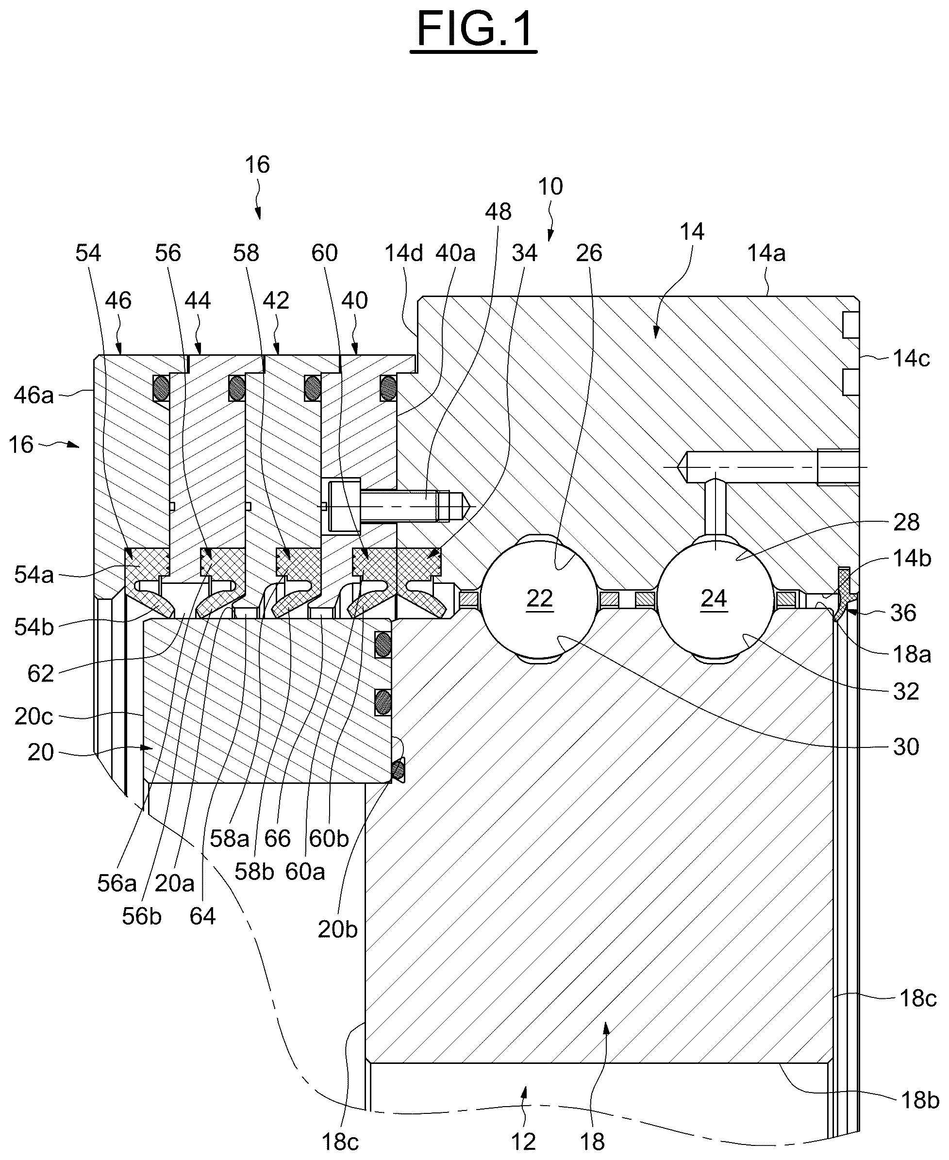 Patent US12326174 Figure 1 – Rolling-element bearing with seals and purging channel