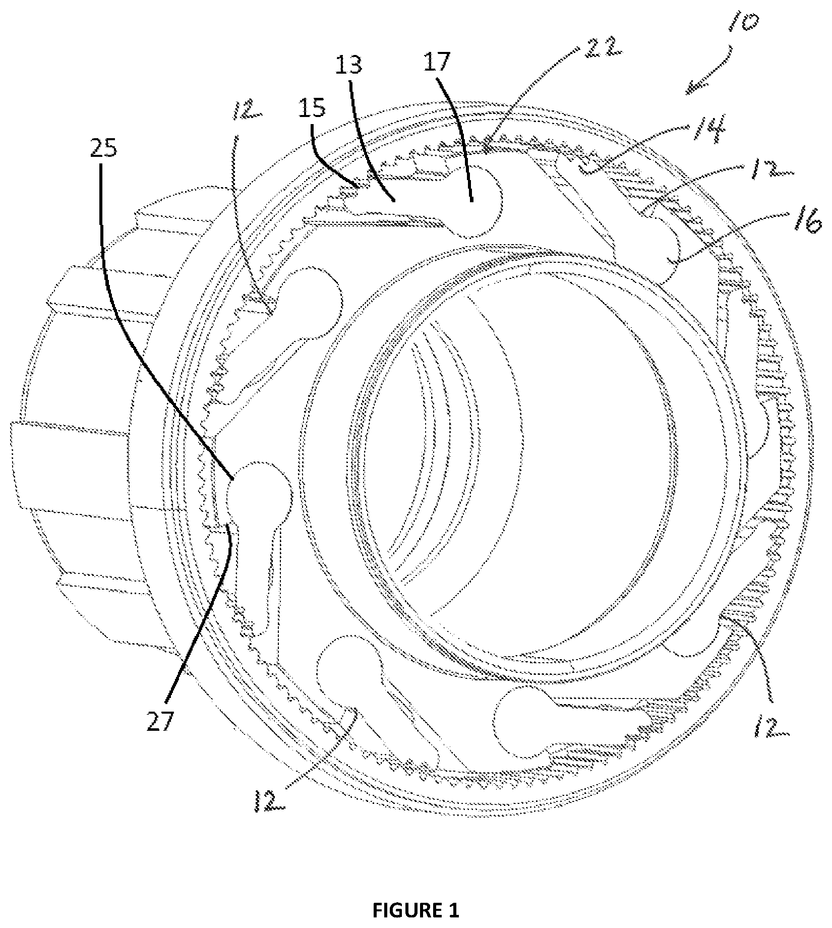 Patent US12326175 — Individually phased pawl drive mechanism — Figure 1