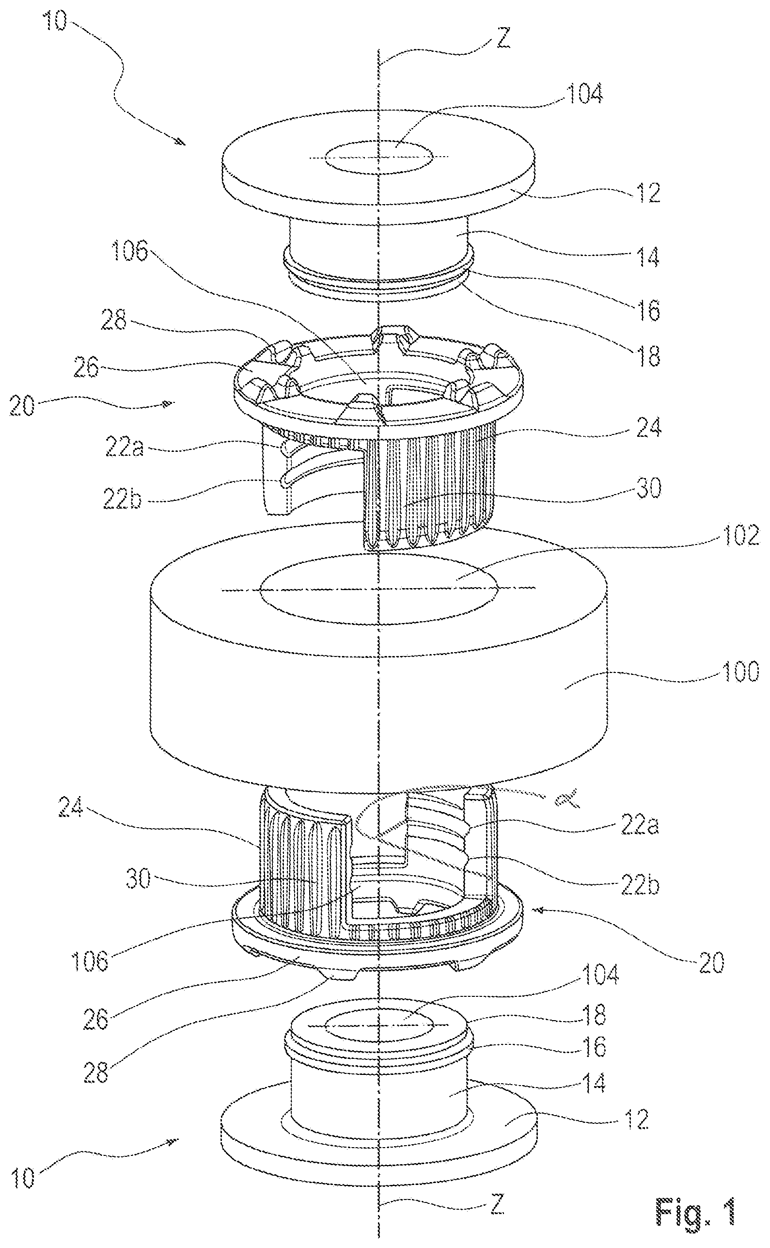 Patent US12326178 — Vibration damper for connecting two devices — Figure 1
